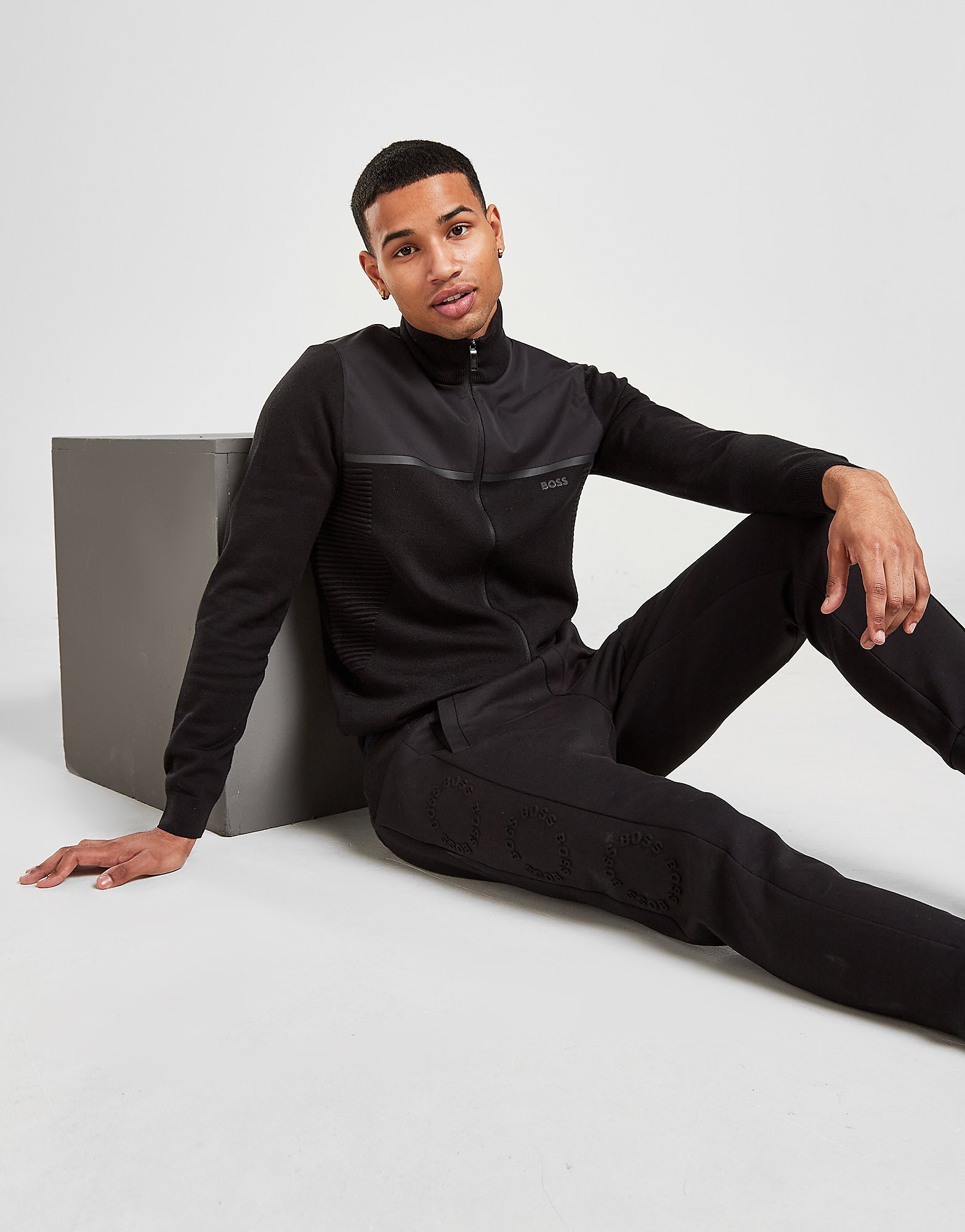 

BOSS Woven Overlay Knit Track Top - Black - Mens, Black