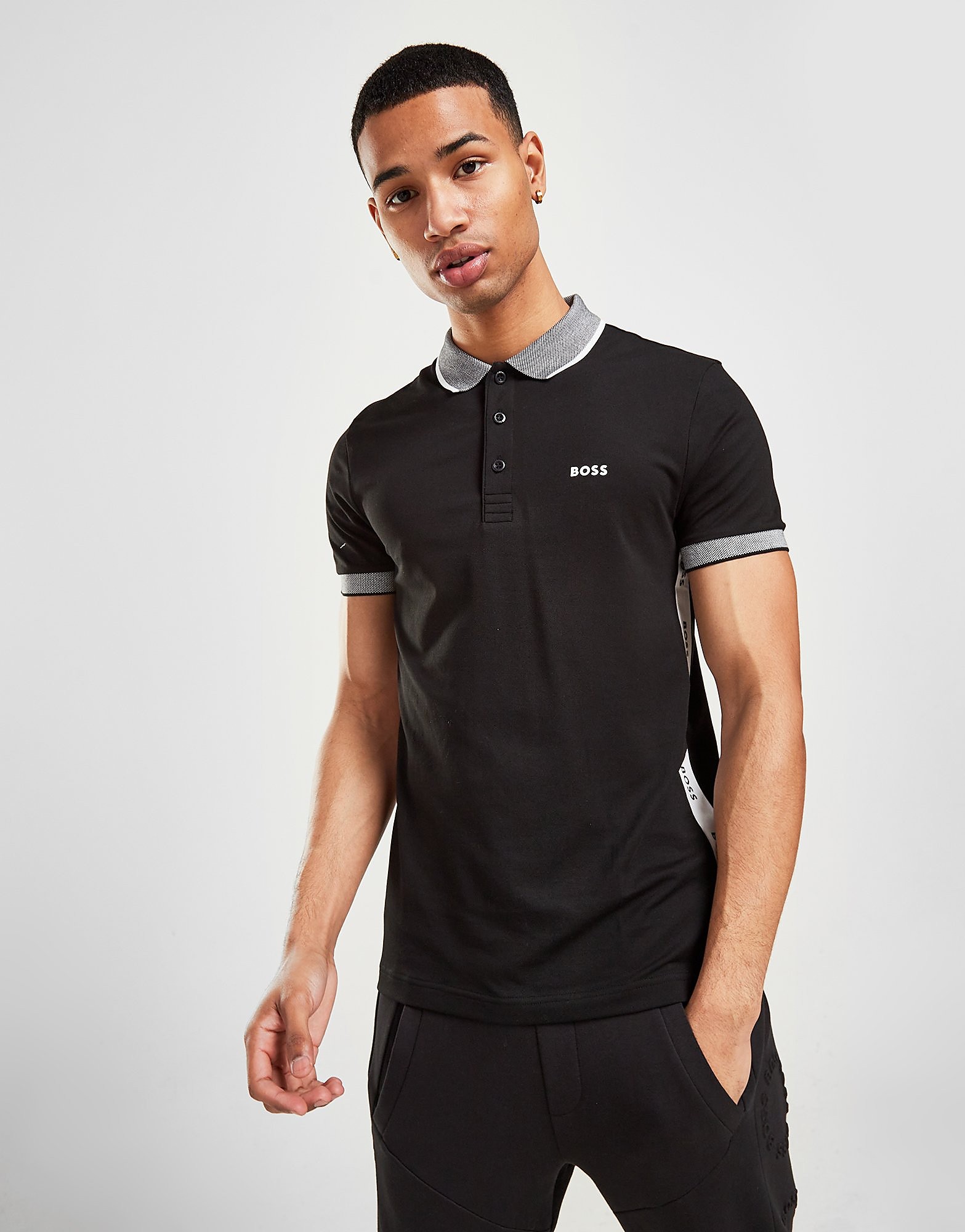 BOSS Paule Tape Polo Shirt - Black - Mens, Black