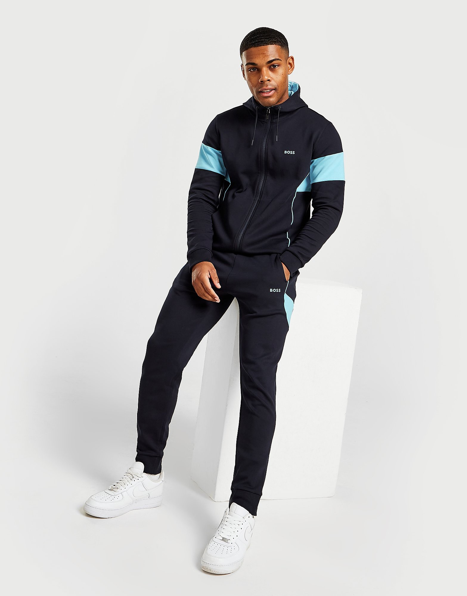 BOSS Colour Block Full Zip Hoodie Tracksuit - Blue, Blue