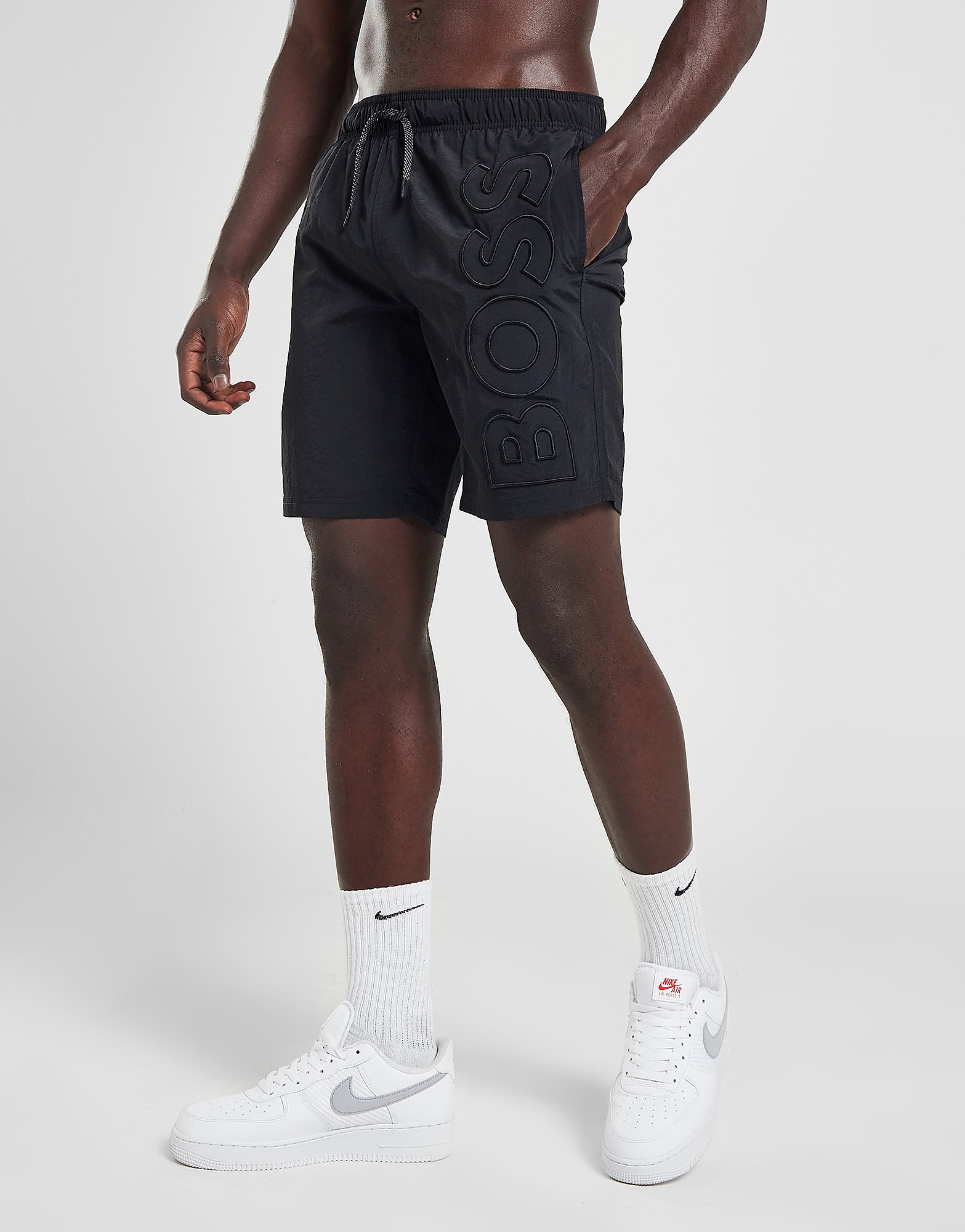 

BOSS Whale Embroidered Swim Shorts - Black, Black