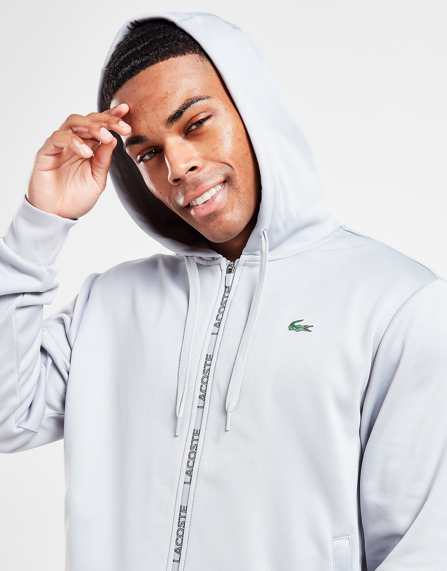 Lacoste Poly Fleece Tape Zip Hoodie - Only at JD - Grey - Mens, Grey