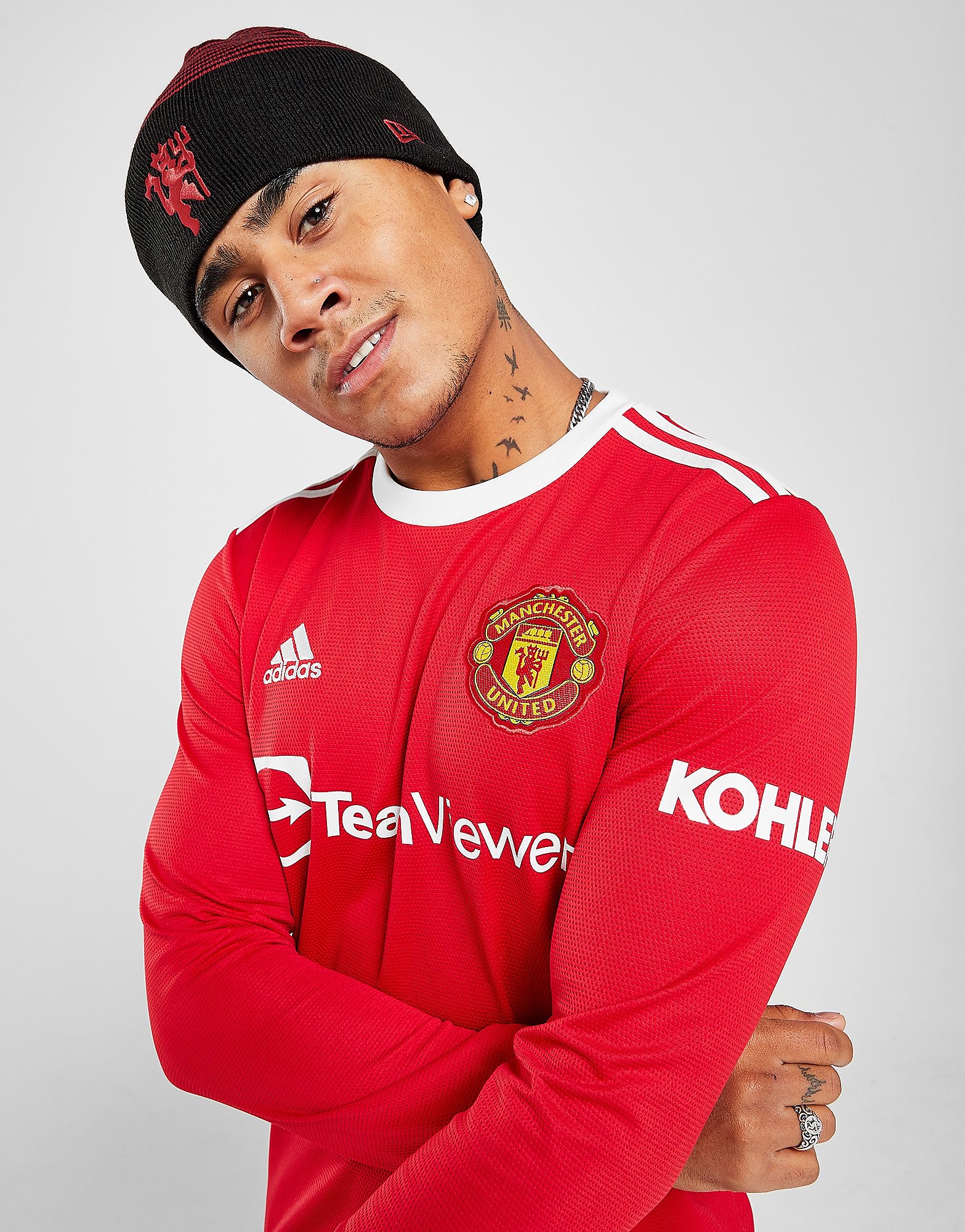 

New Era Manchester United FC Striped Beanie Hat - Red - Womens, Red
