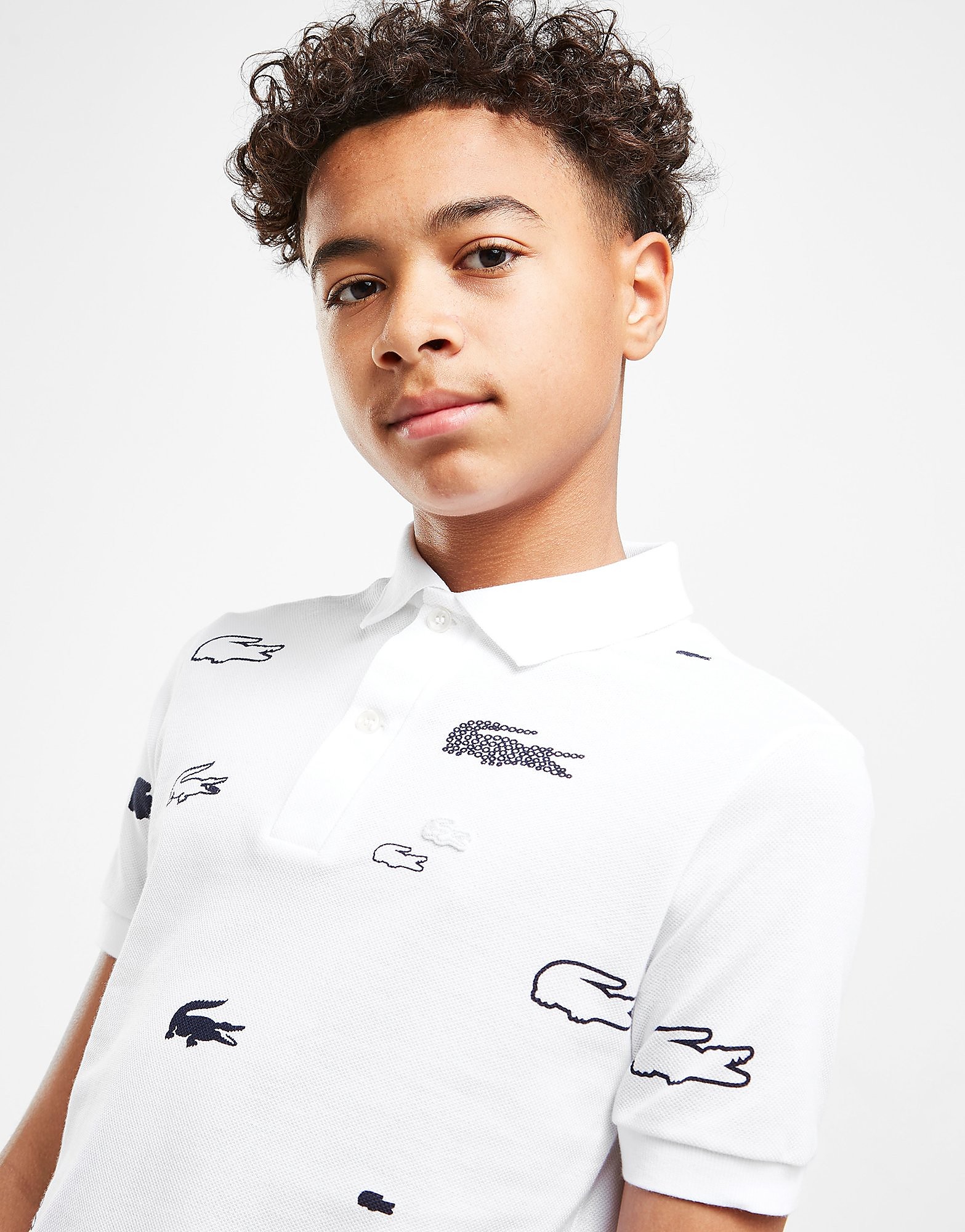 Lacoste All Over Print Polo Shirt Junior, Vit