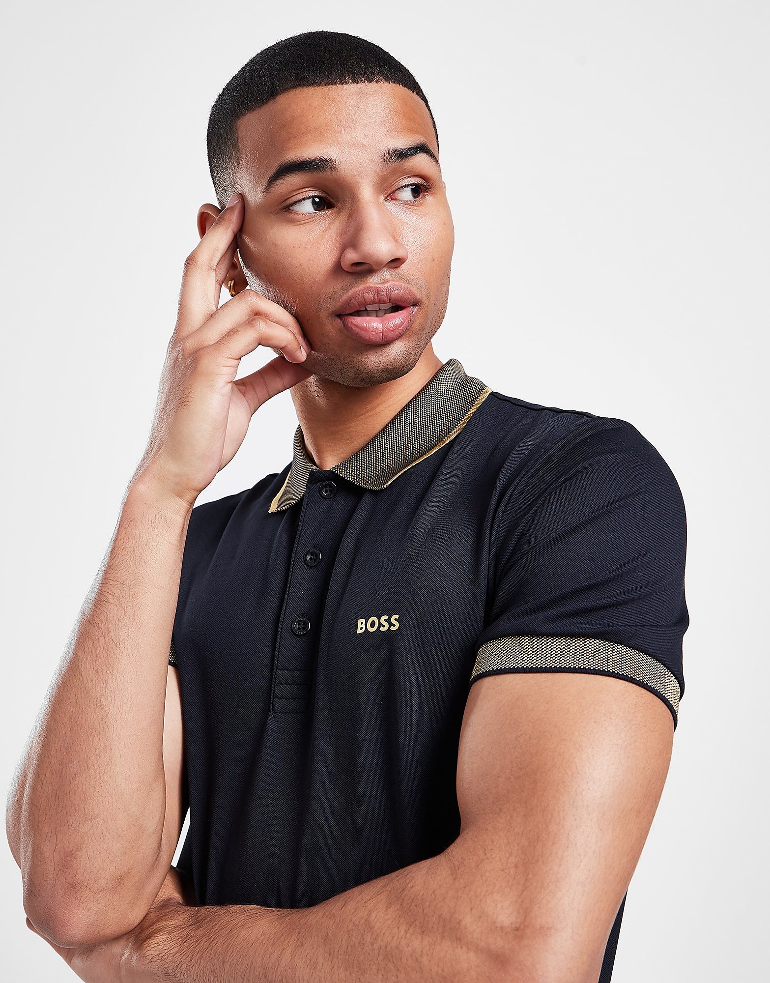 

BOSS Paule Tape Polo Shirt - Navy - Mens, Navy