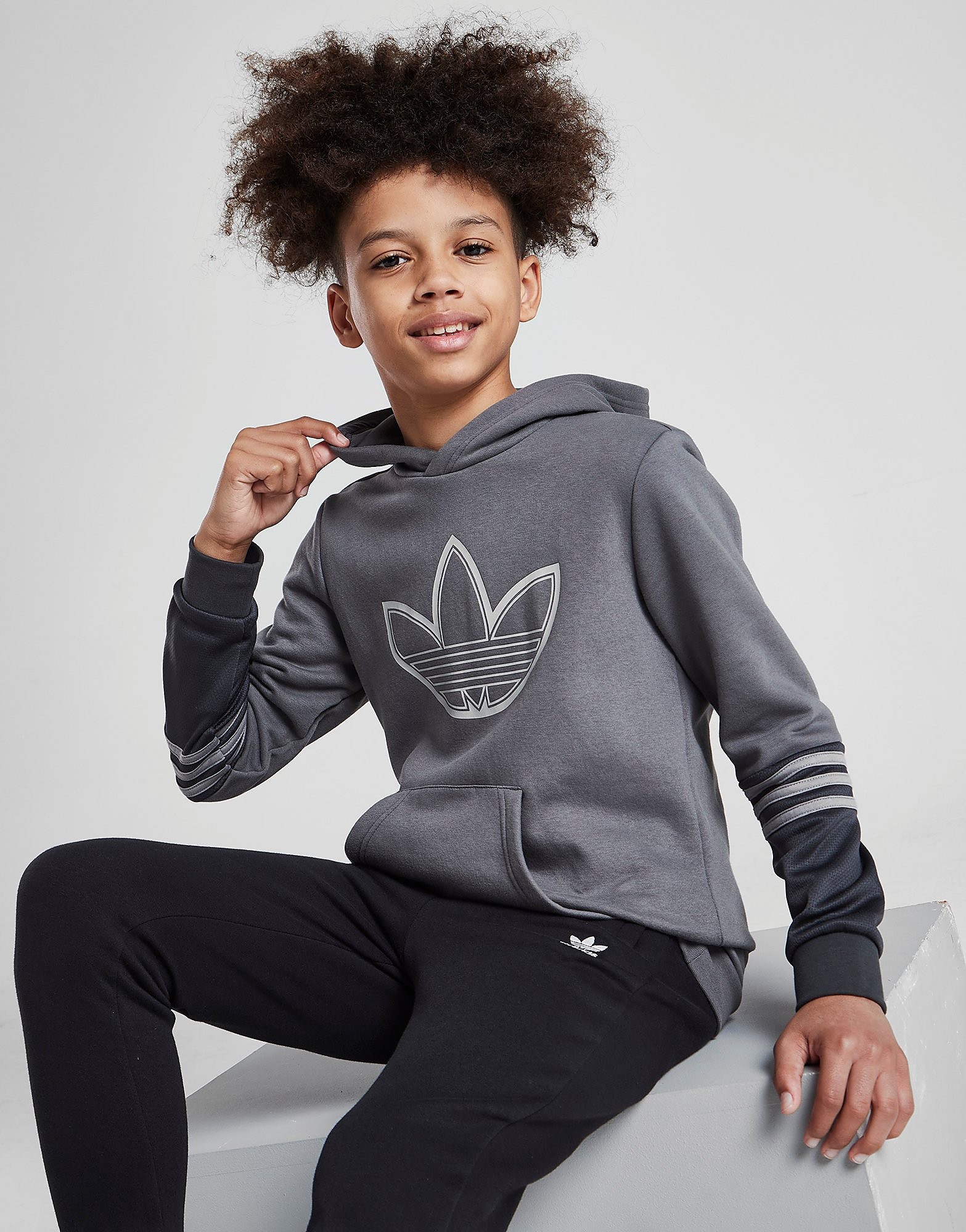 

adidas Originals Colour Block Trefoil Hoodie - Grey Five - Kids, Grey Five