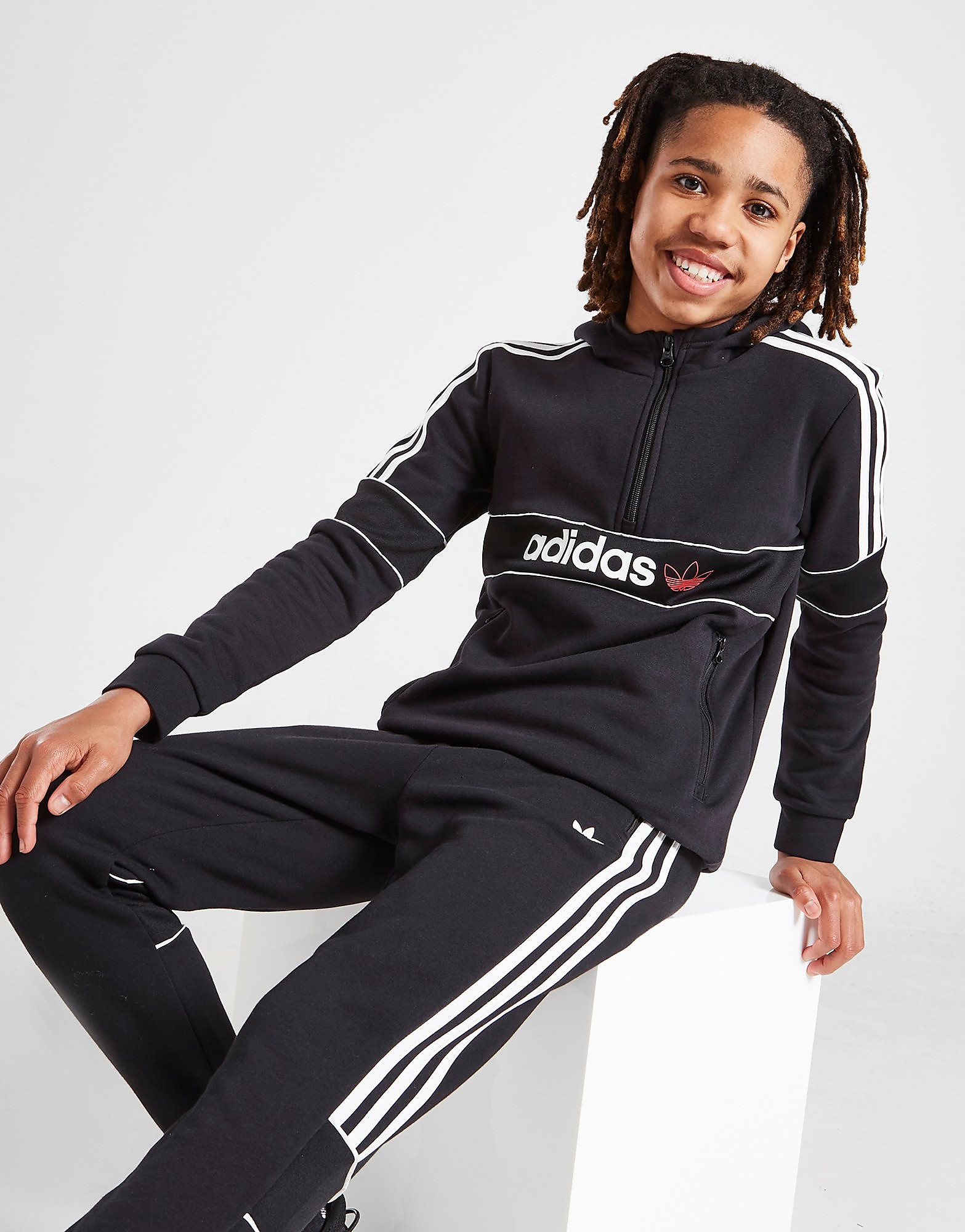 

adidas Originals Itasca 1/4 Zip Hoodie Junior - Only at JD - Black - Kids, Black