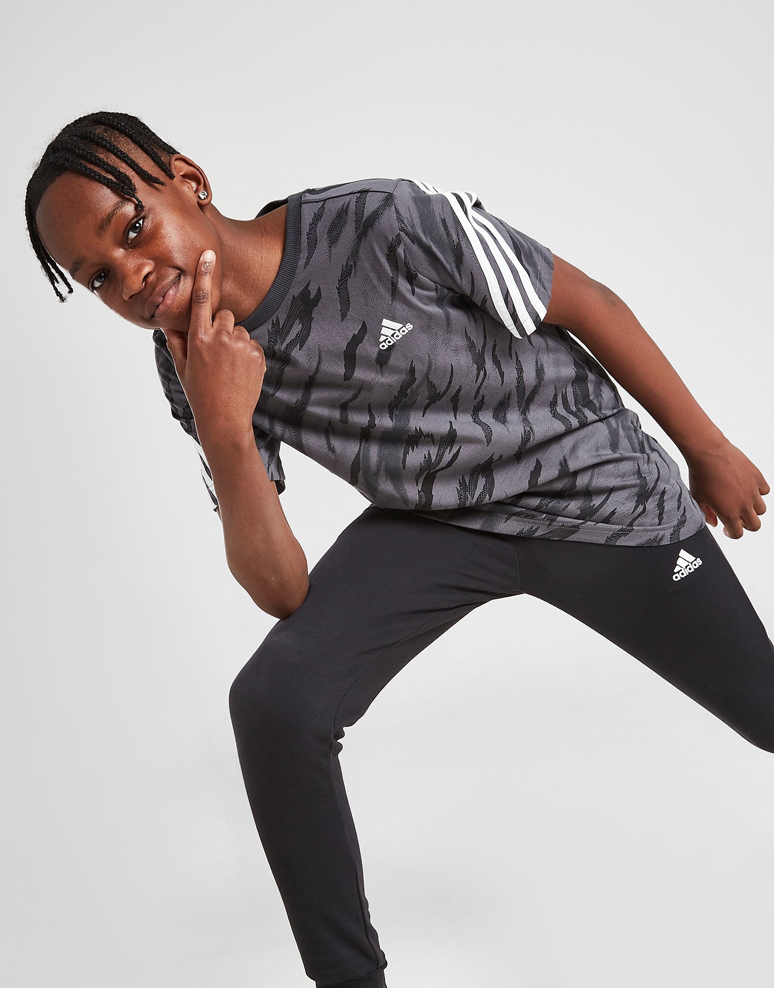

adidas 3-Stripes Poly Camo T-Shirt Junior - Grey - Kids, Grey
