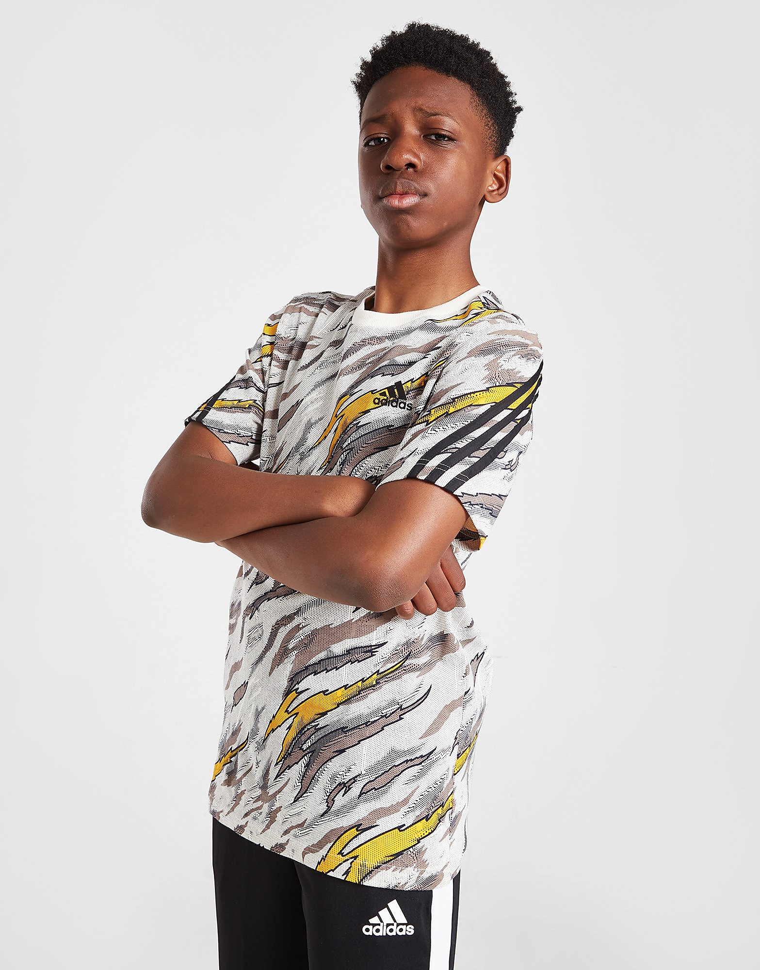 

adidas 3-Stripes Poly Camo T-Shirt Junior - White - Kids, White