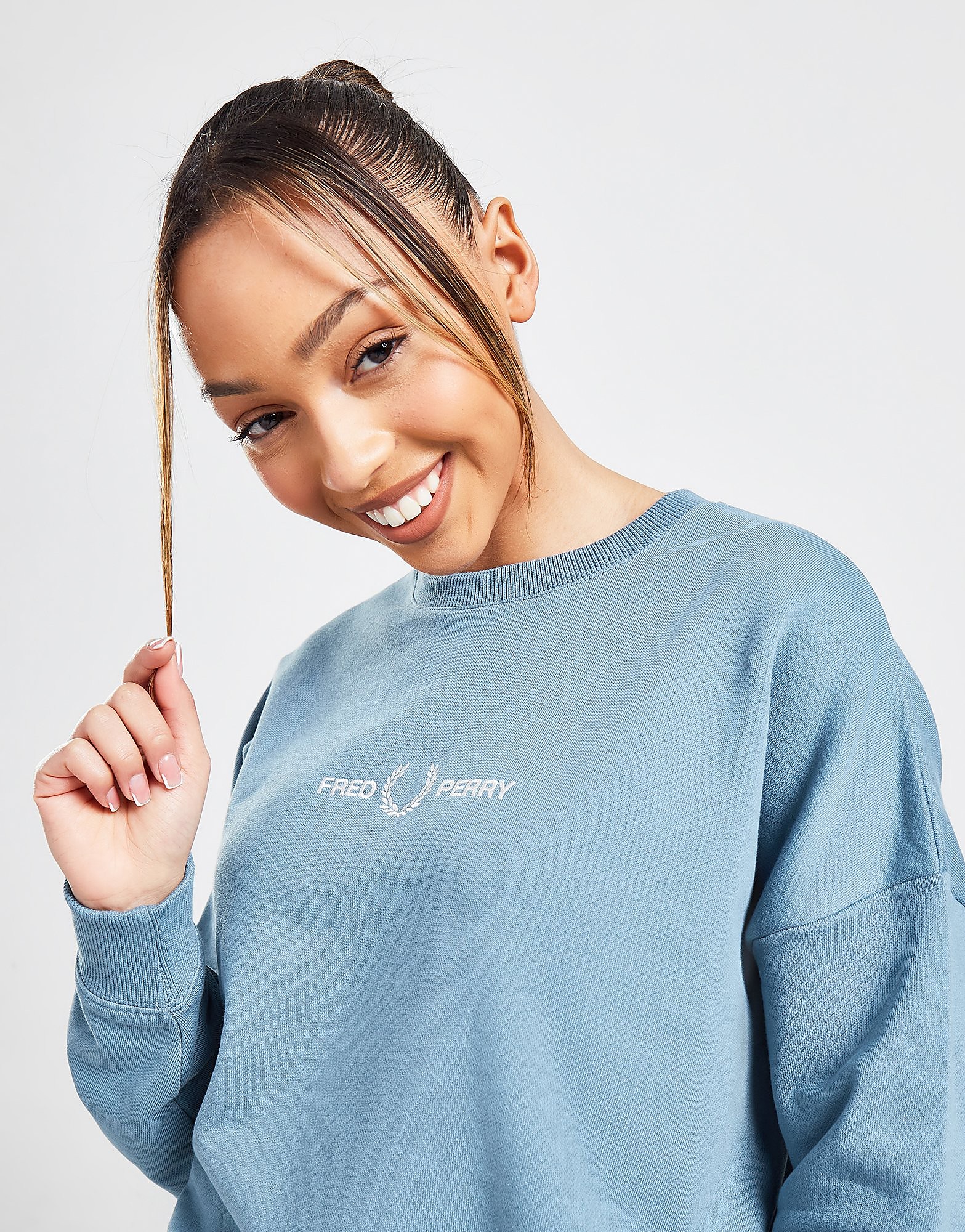 Fred Perry Emblem Logo Crew Sweatshirt - Blue - Womens, Blue