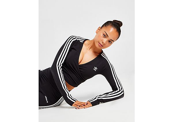 Adidas Originals 3-Stripes Long Sleeve Wrap Top - Black - Womens, Black