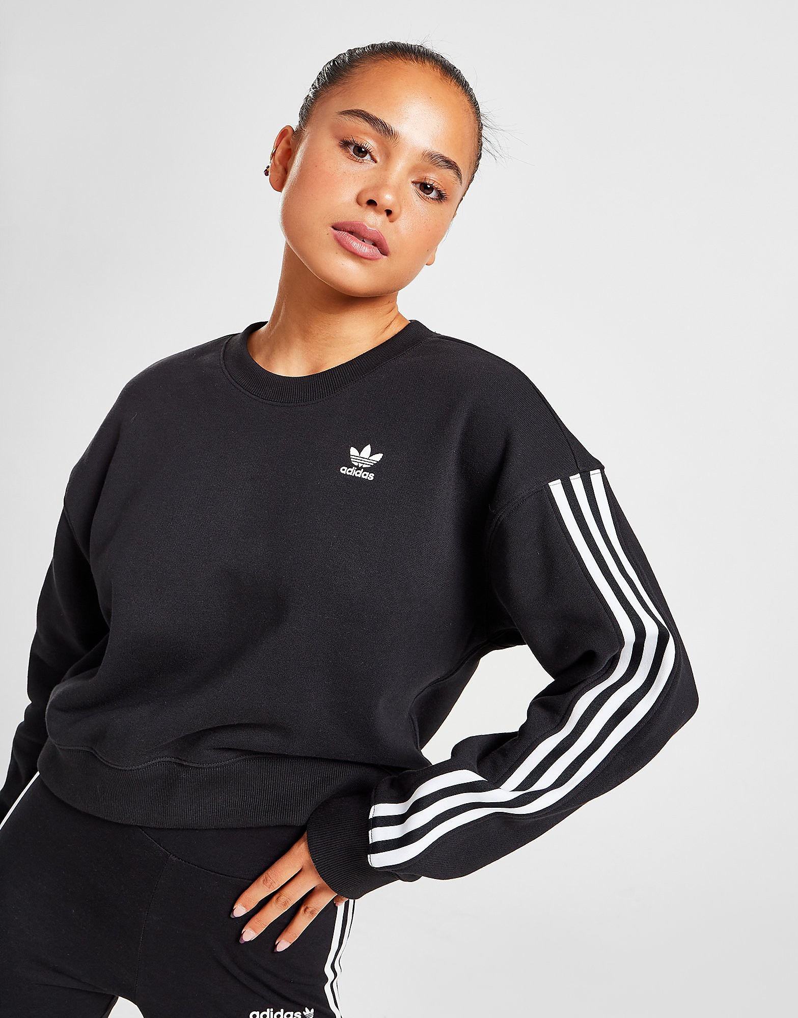 

adidas Originals 3-Stripes Crop Crew Sweatshirt - Black - Womens, Black