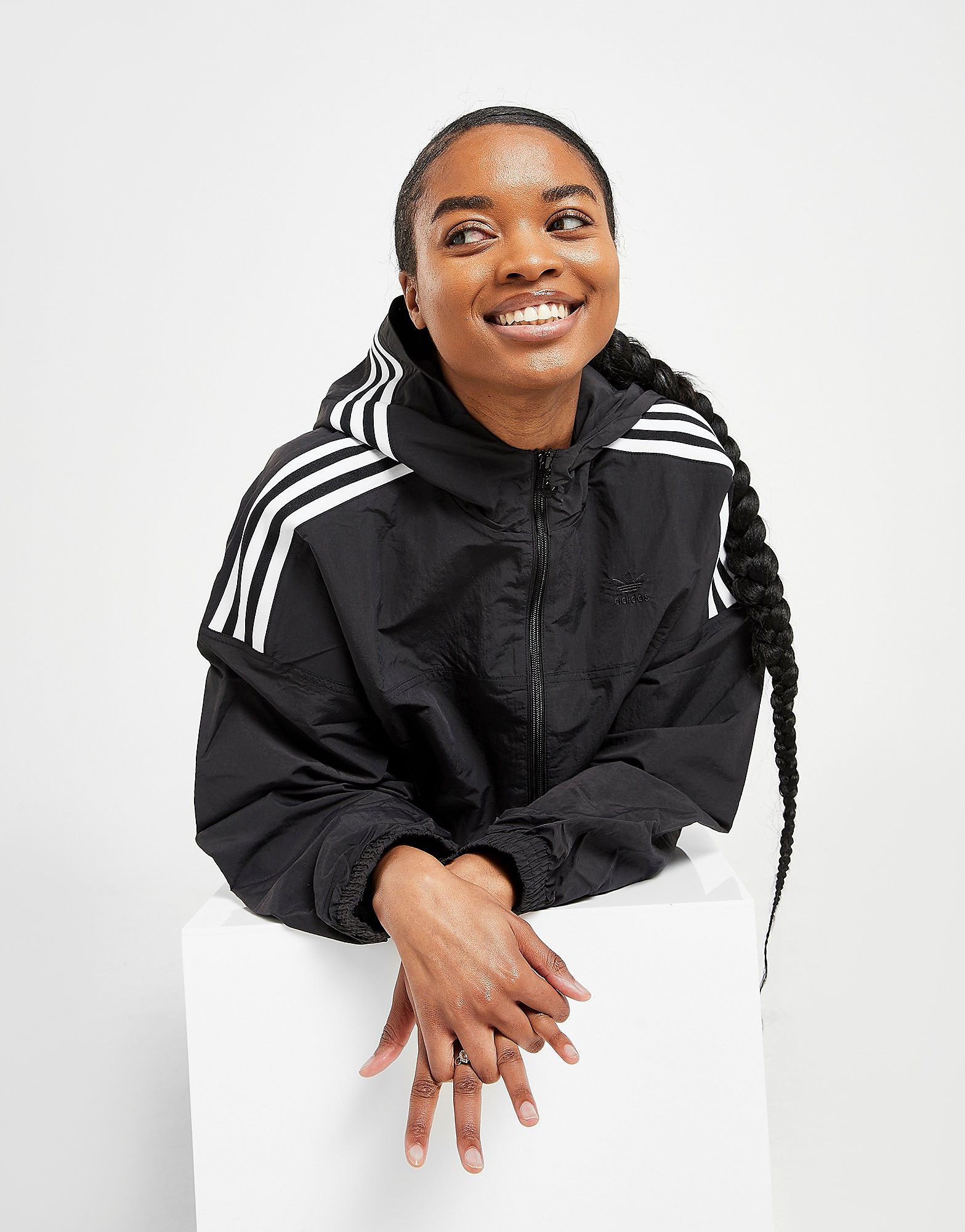 

adidas Originals 3-Stripes Woven Windbreaker Jacket - Black - Womens, Black