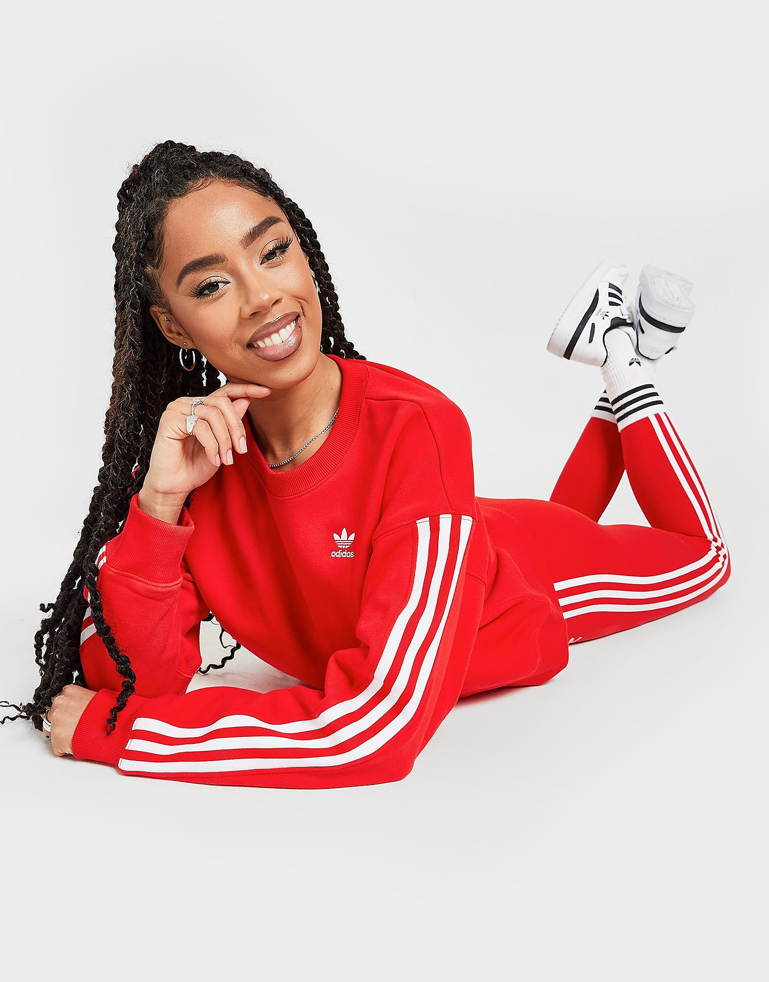 

adidas Originals 3-Stripes Crop Crew Sweatshirt - Red - Womens, Red