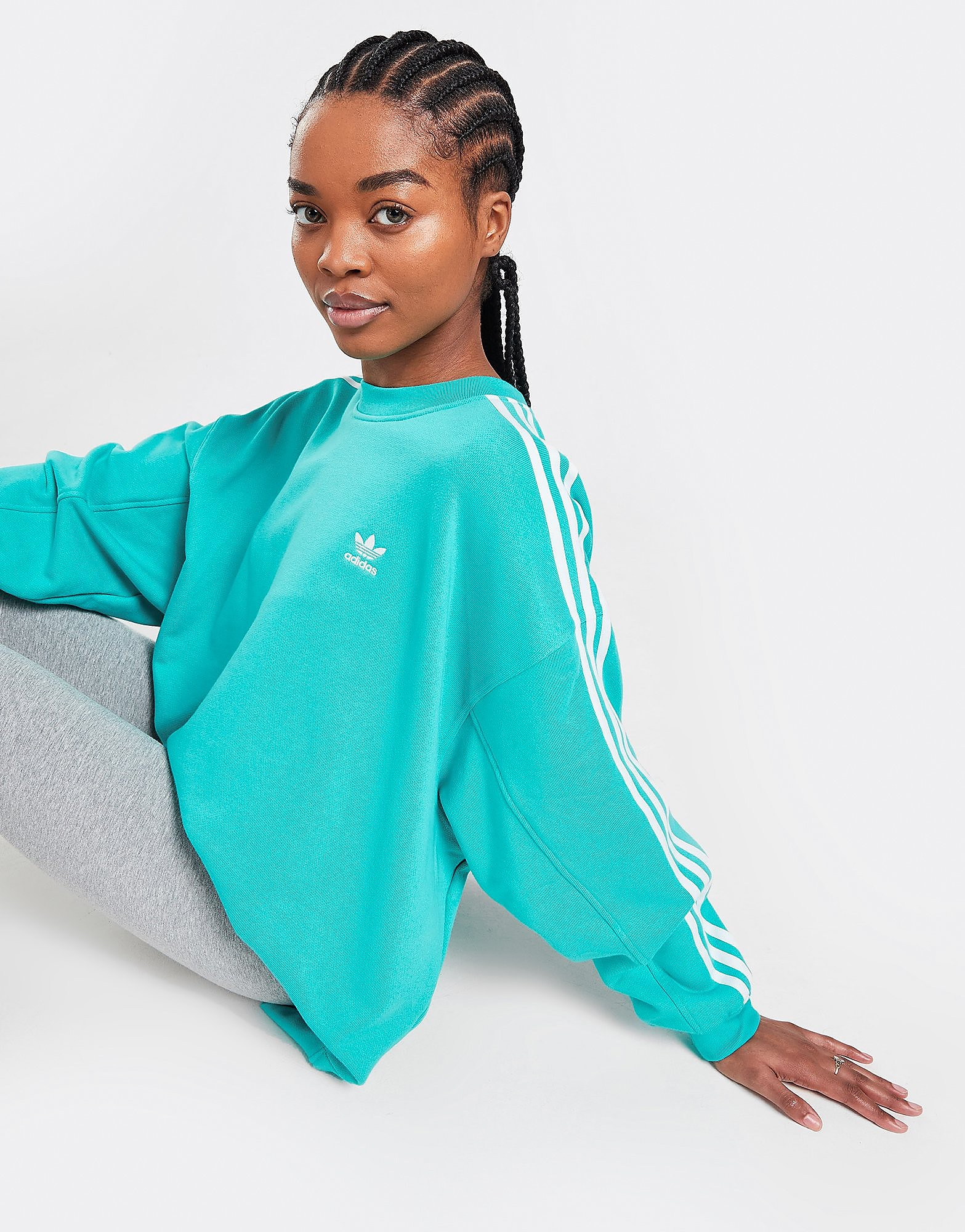 

adidas Originals 3-Stripes Oversized Crew Sweatshirt - Blue - Womens, Blue