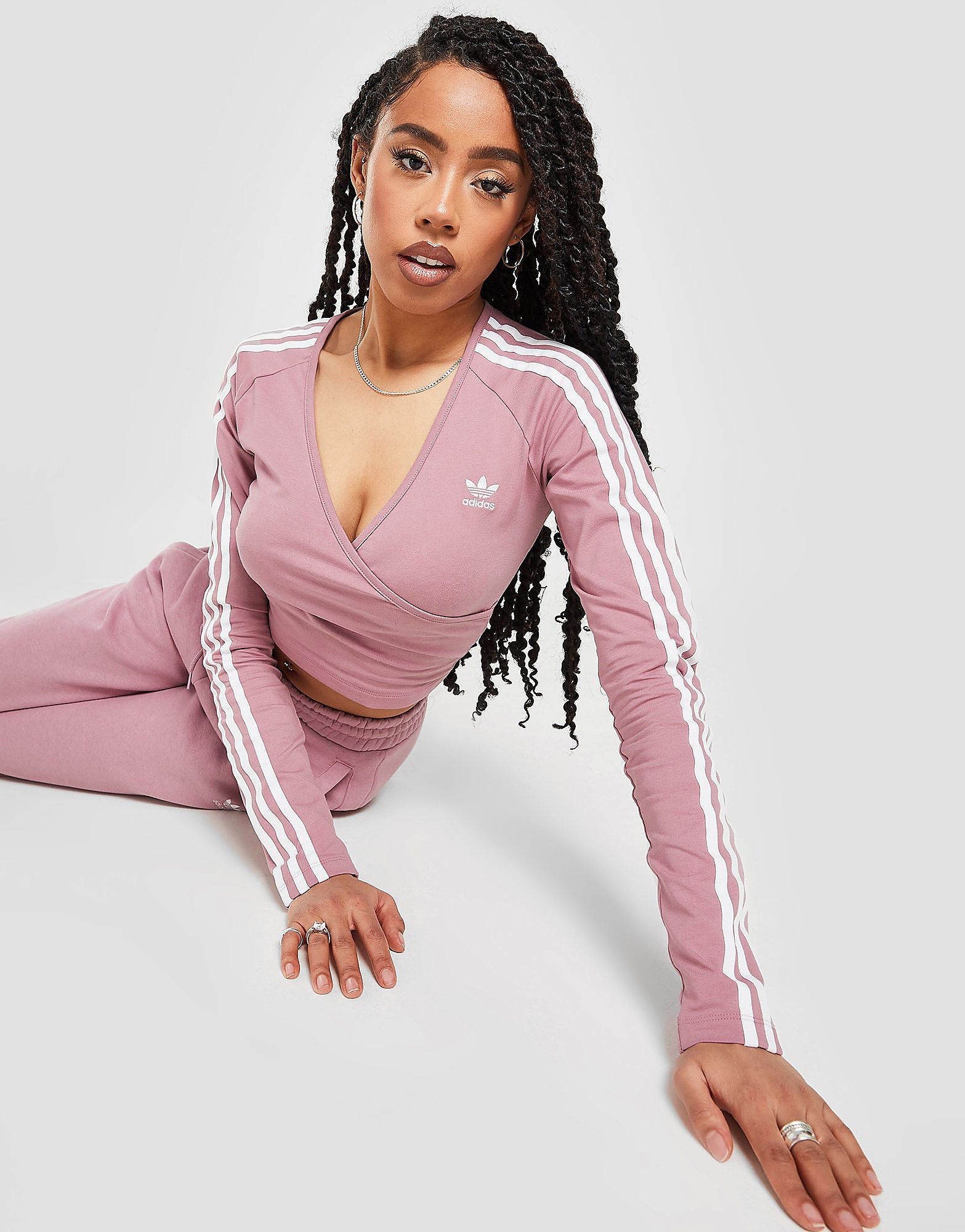 

adidas Originals 3-Stripes Long Sleeve Wrap Top - Magic Mauve - Womens, Magic Mauve