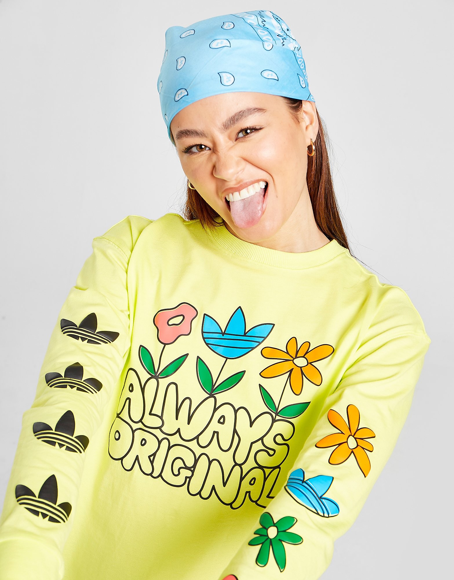 adidas Originals Long Sleeve Flower T-Shirt - Pulse Yellow - Womens, Pulse Yellow