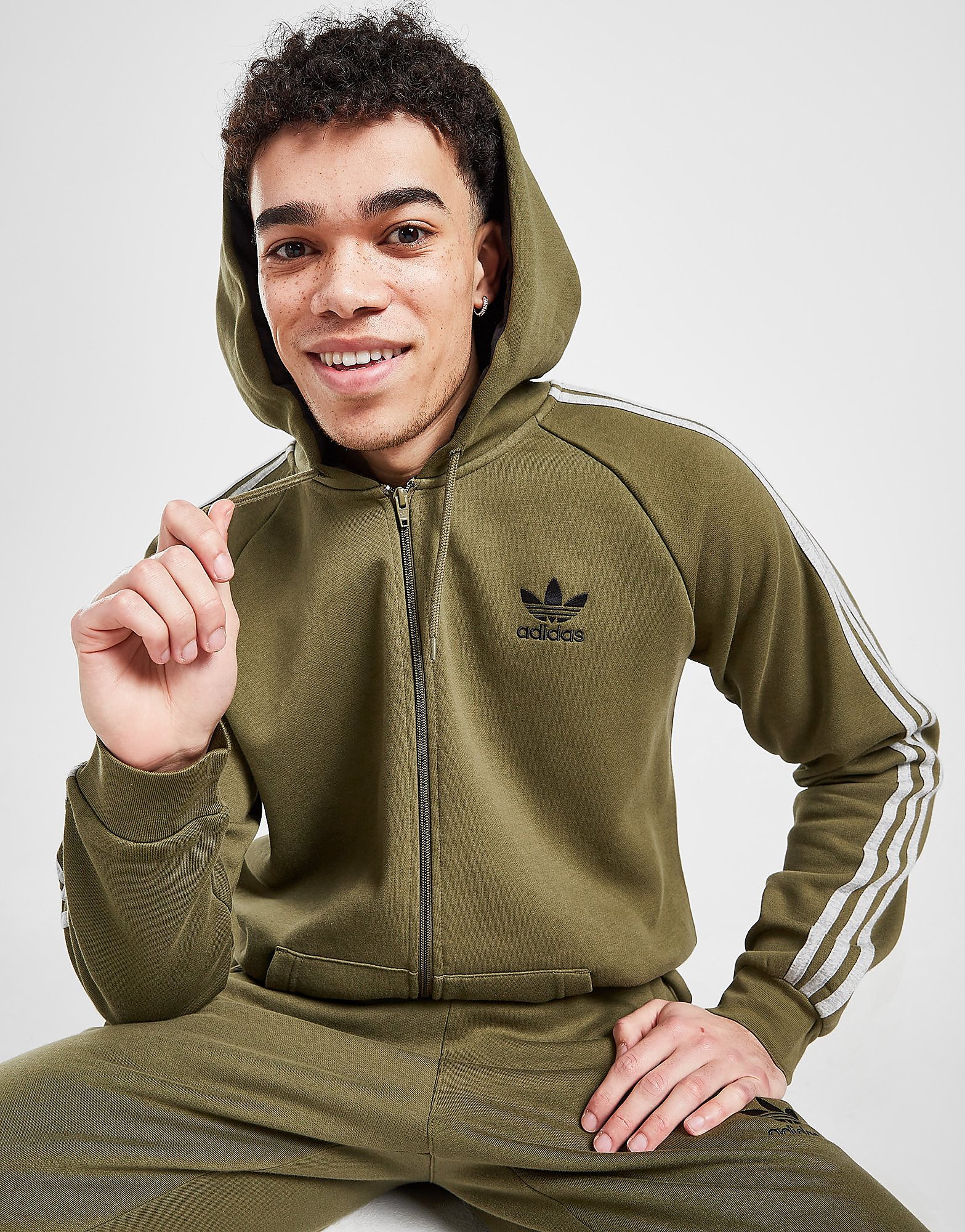 

adidas Originals Trefoil 3-Stripes Full Zip Hoodie - Only at JD - Green - Mens, Green