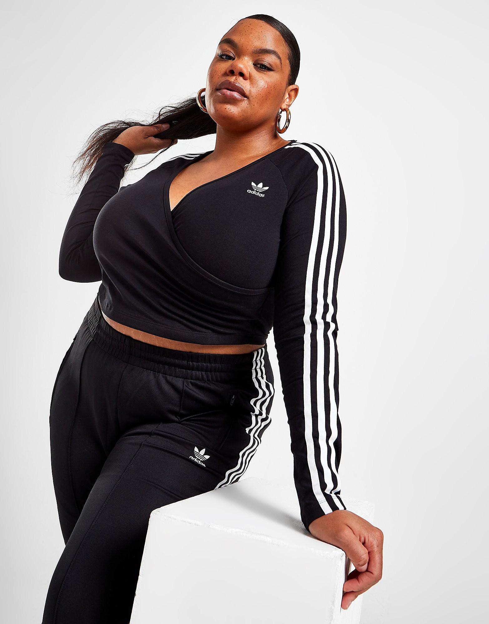 

adidas Originals Plus Size 3-Stripes Wrap T-Shirt - Black - Womens, Black