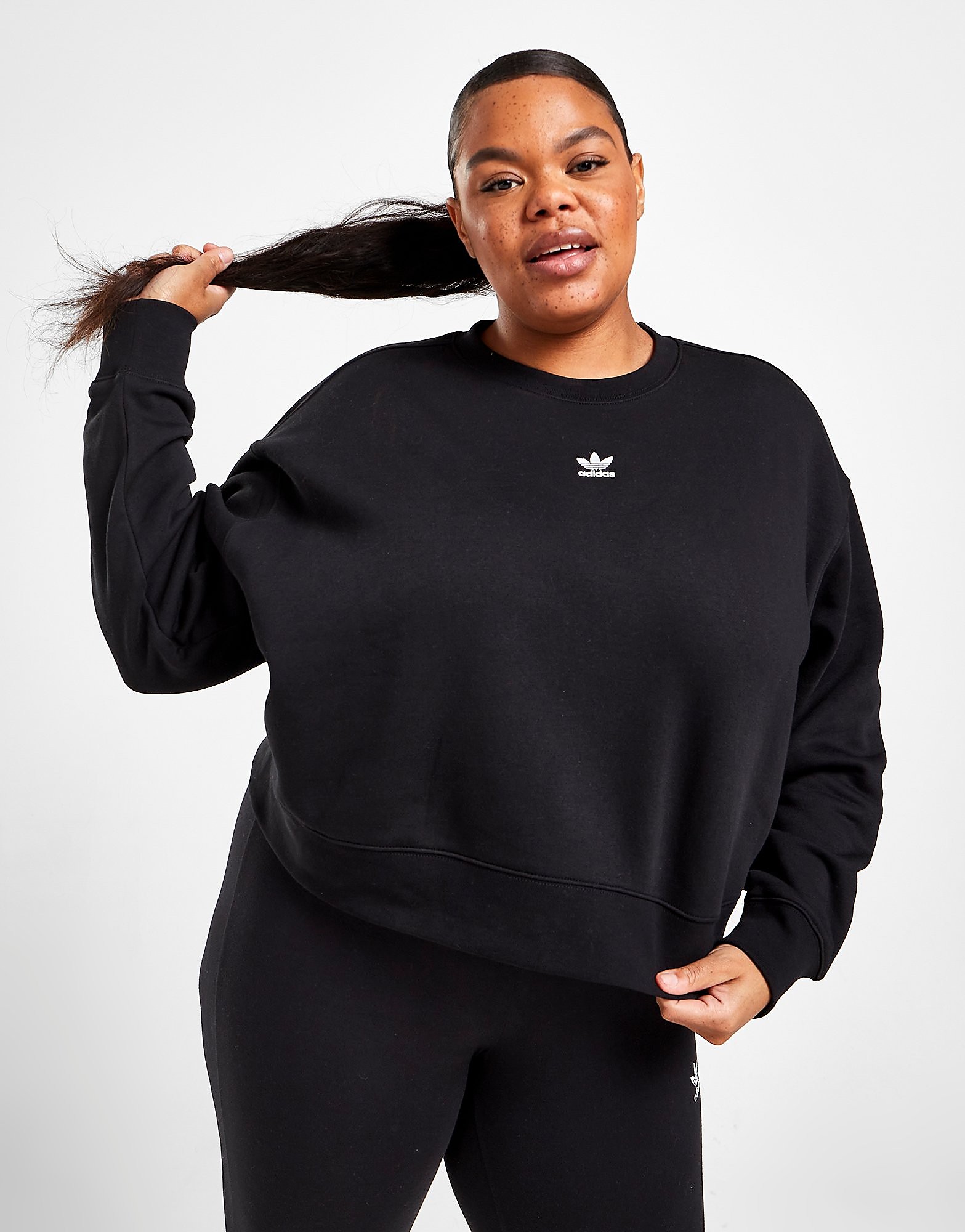 

adidas Originals Essential Fleece Plus Size Crew Sweatshirt - Black - Womens, Black