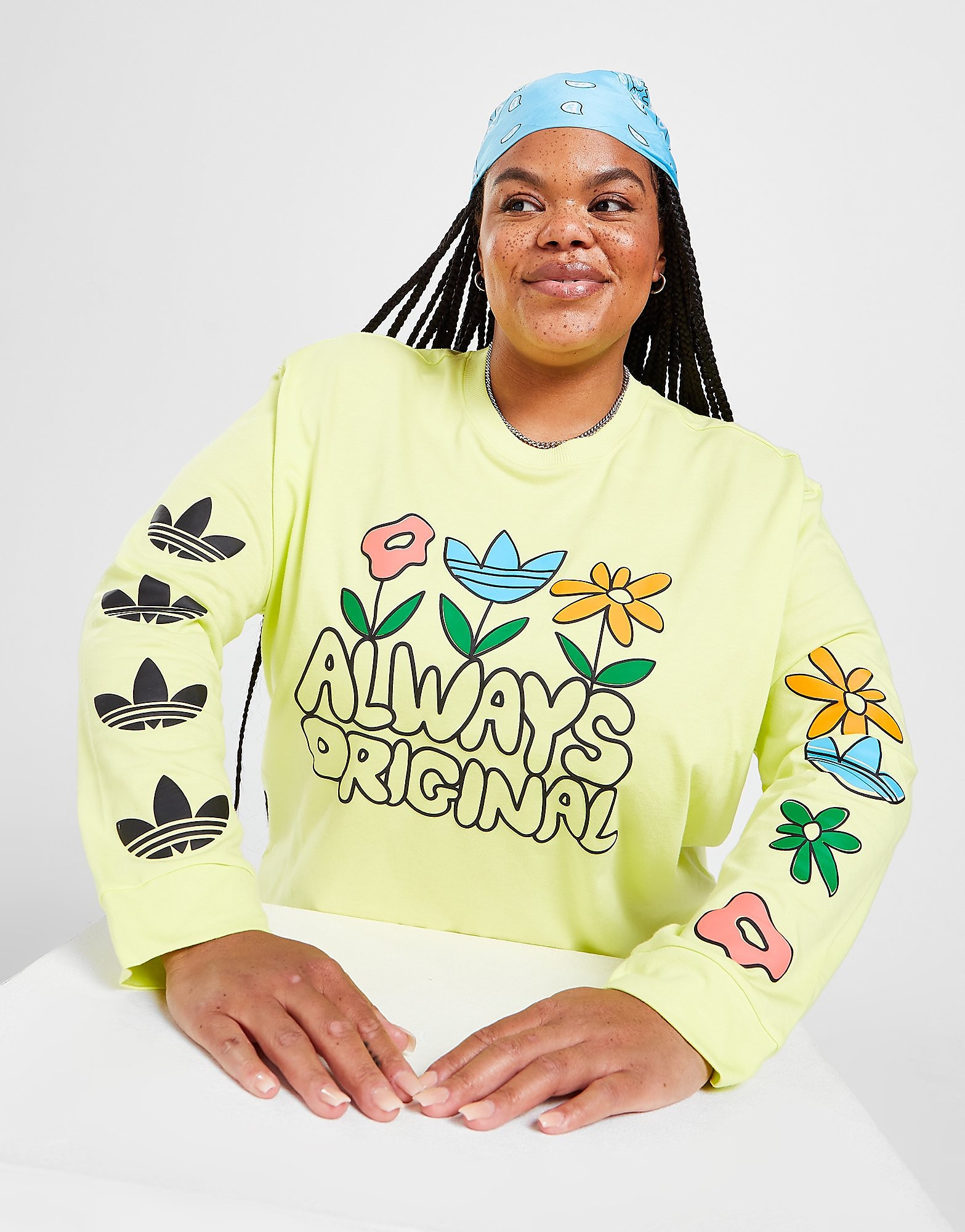

adidas Originals Plus Size Long Sleeve Flower T-Shirt - Pulse Yellow - Womens, Pulse Yellow