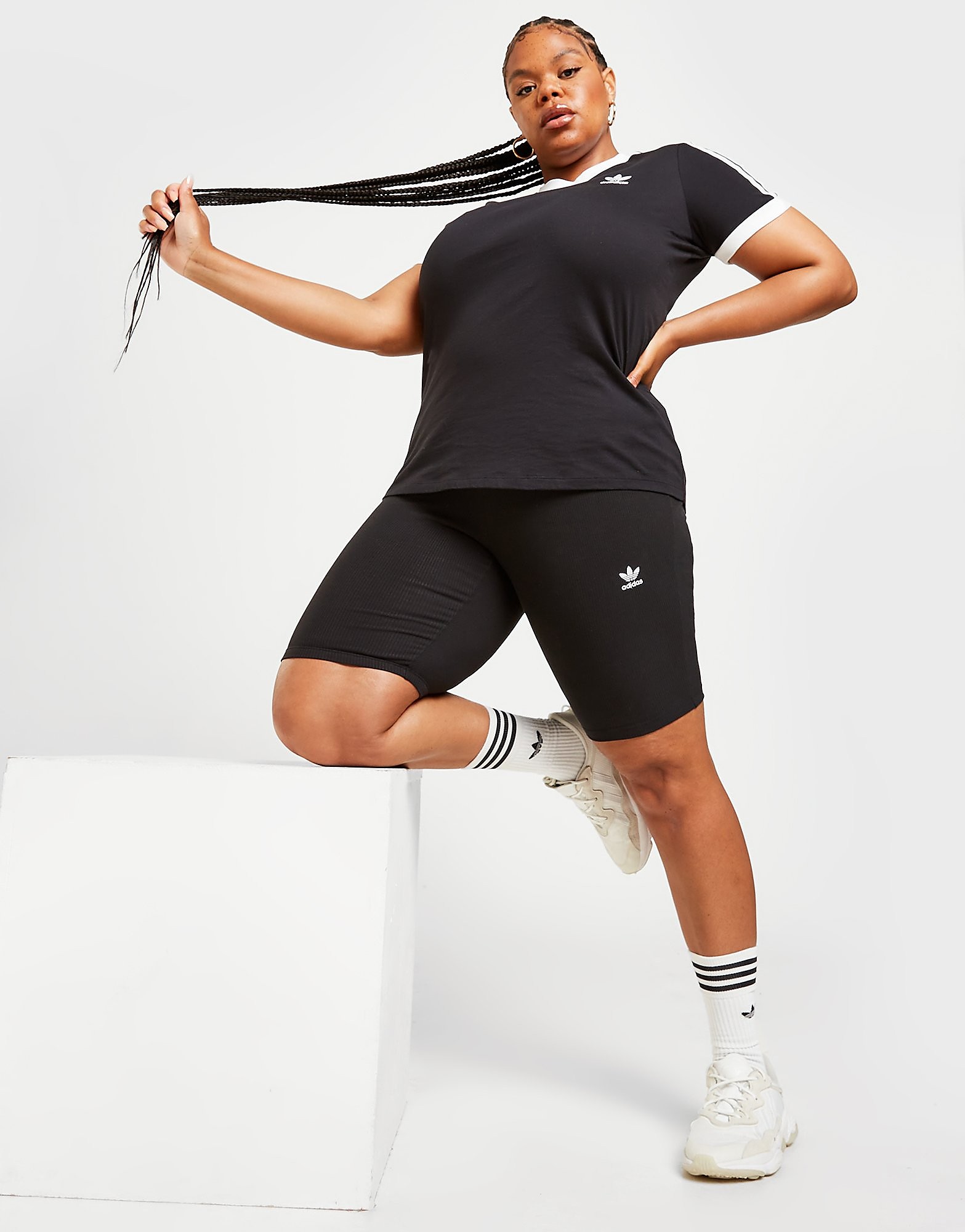 

adidas Originals Ribbed Plus Size Cycle Shorts - Black - Womens, Black