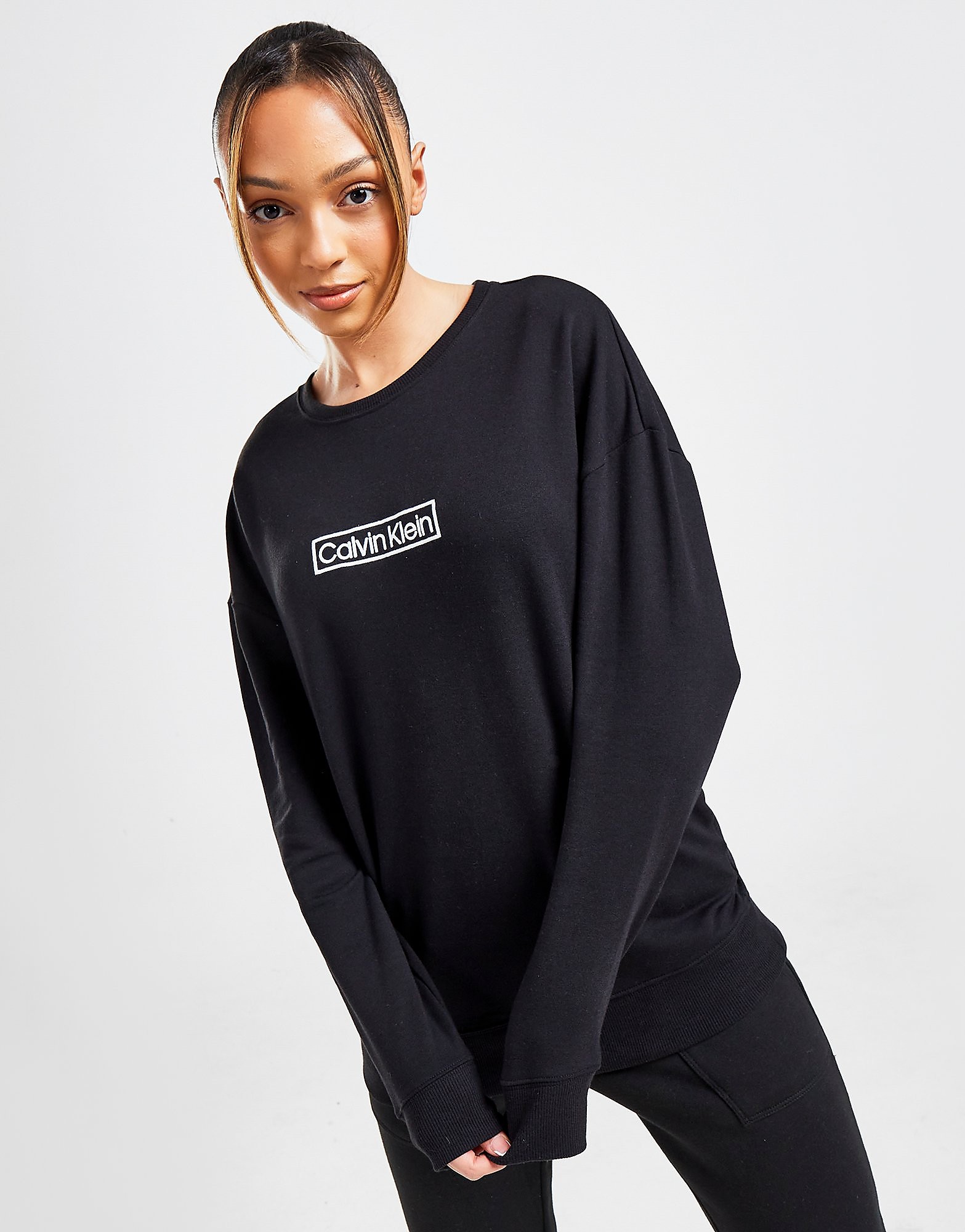 

Calvin Klein Box Logo Long Sleeve Crew Sweatshirt - Black - Womens, Black