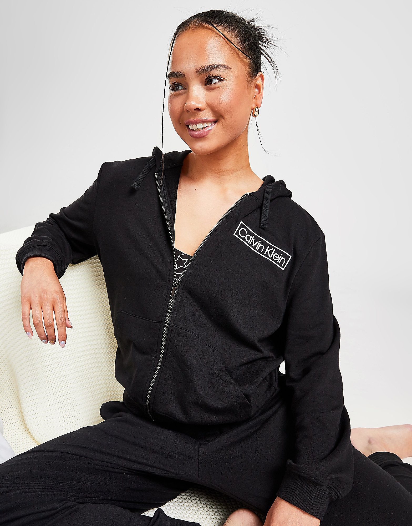 

Calvin Klein Box Logo Full Zip Hoodie - Black - Womens, Black