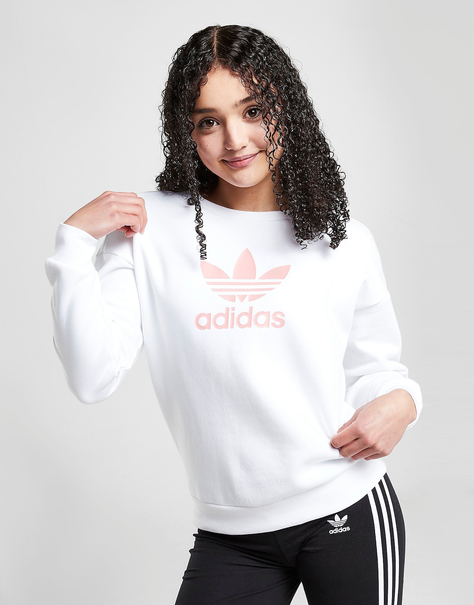 

adidas Originals Girls' Trefoil Boyfriend Crew Sweatshirt Junior - Only at JD - White - Kids, White