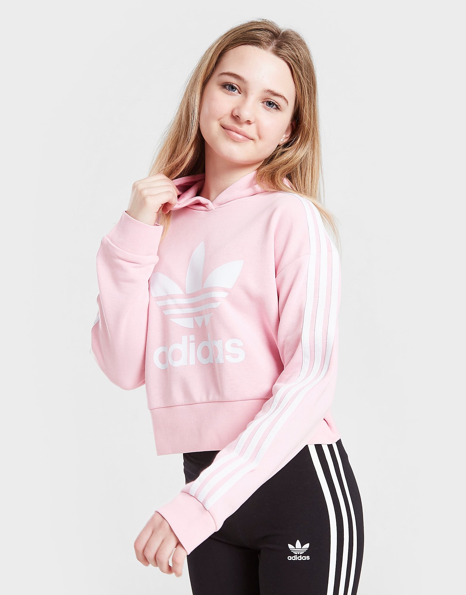 

adidas Originals Girls' Crop Trefoil Hoodie Junior - Pink - Kids, Pink