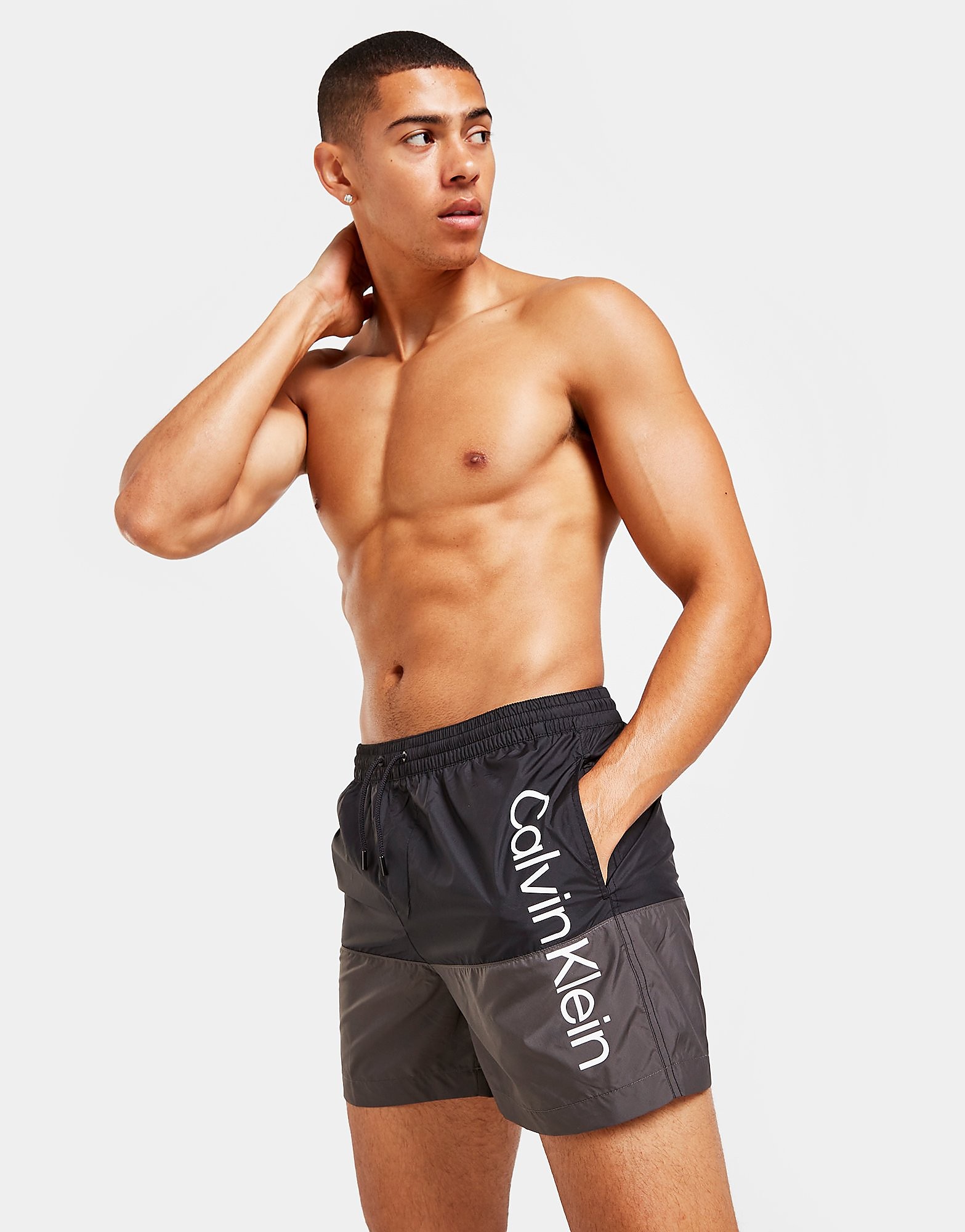 

Calvin Klein Swim Colour Block Side Logo Swim Shorts - Grey - Mens, Grey