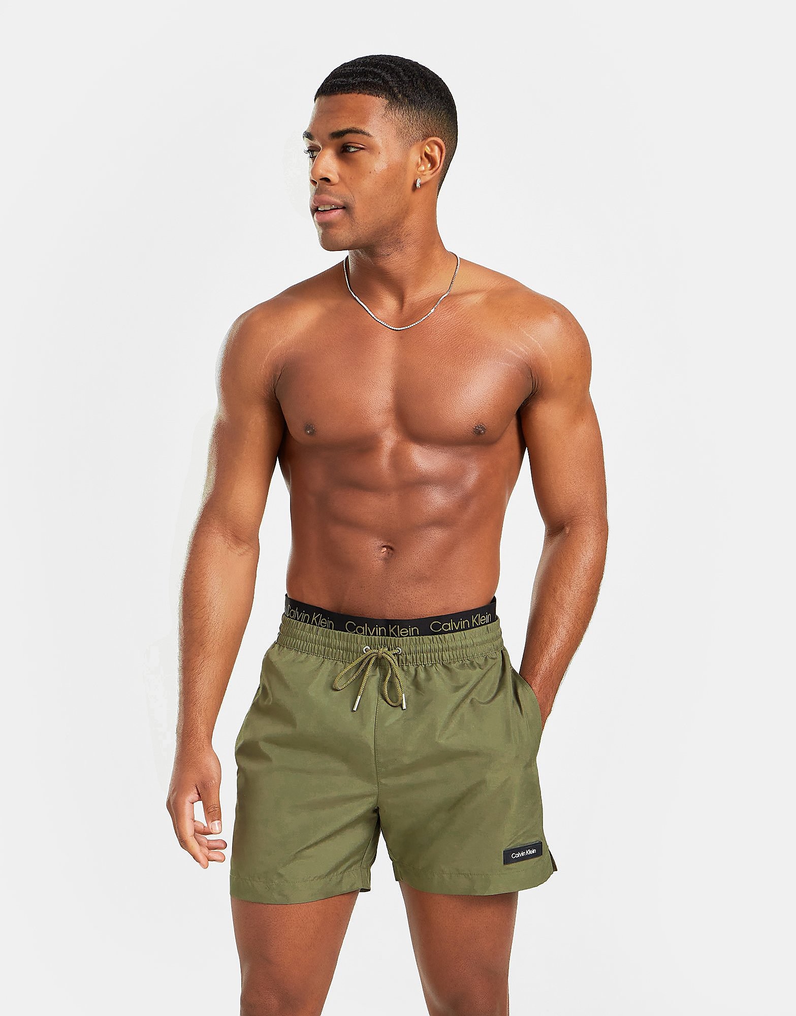 Calvin Klein Swim Double Waistband Swim Shorts - Brown, Brown