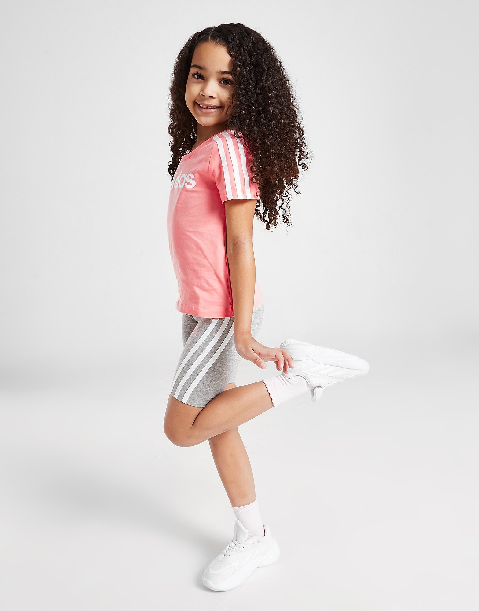 

adidas Girls' Linear T-Shirt/Cycle Shorts Set Children - Only at JD - Pink - Kids, Pink