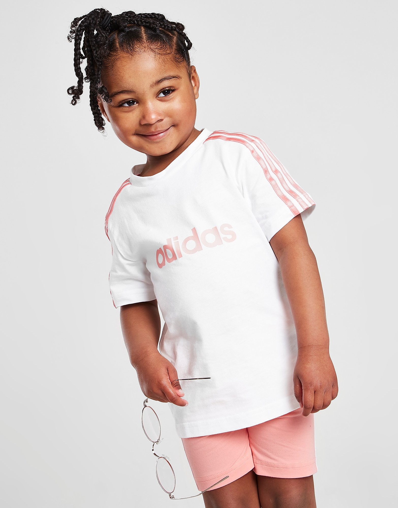 

adidas Girls' Linear T-Shirt/Cycle Shorts Set Infant - Only at JD - White/Pink - Kids, White/Pink