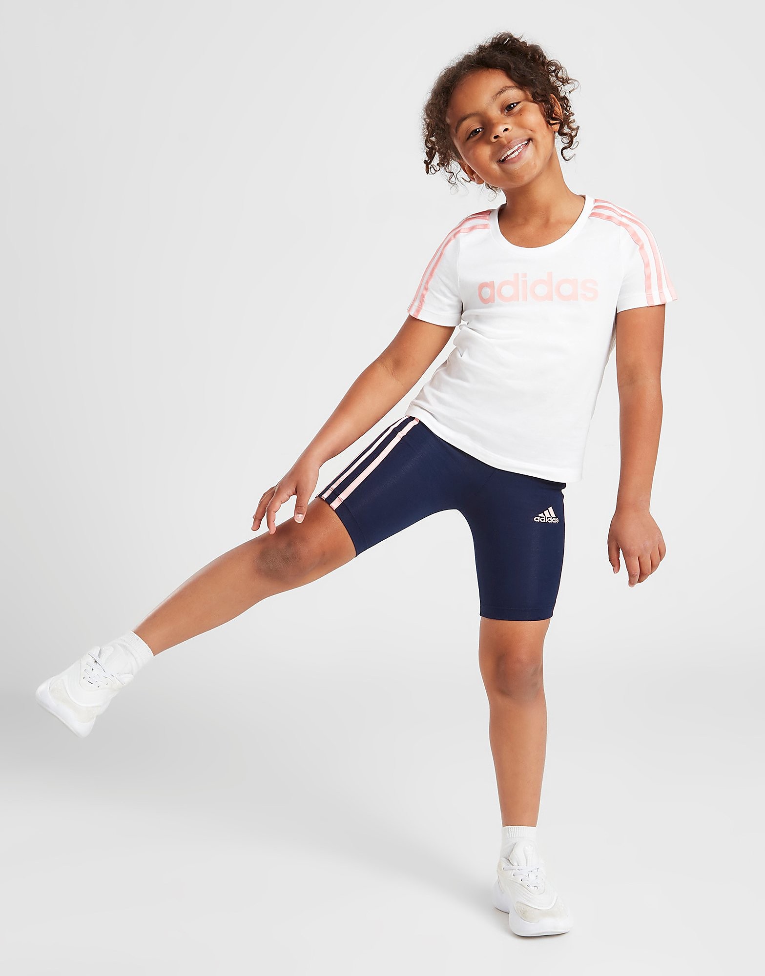 

adidas Girls' Linear T-Shirt/Cycle Shorts Set Children - White - Kids, White