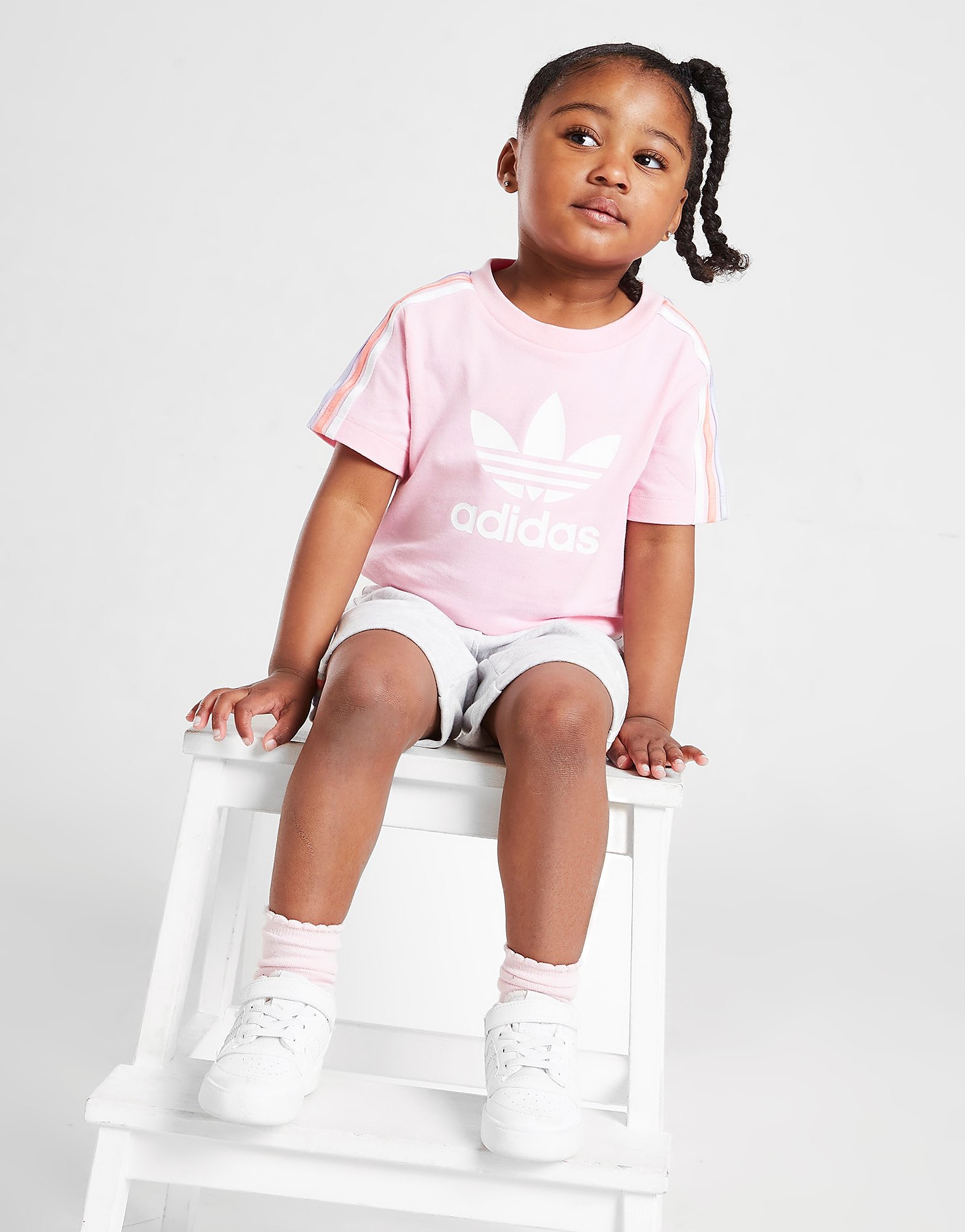 

adidas Originals Girls' Tri Stripe T-Shirt/Shorts Set Infant - Only at JD - Pink - Kids, Pink
