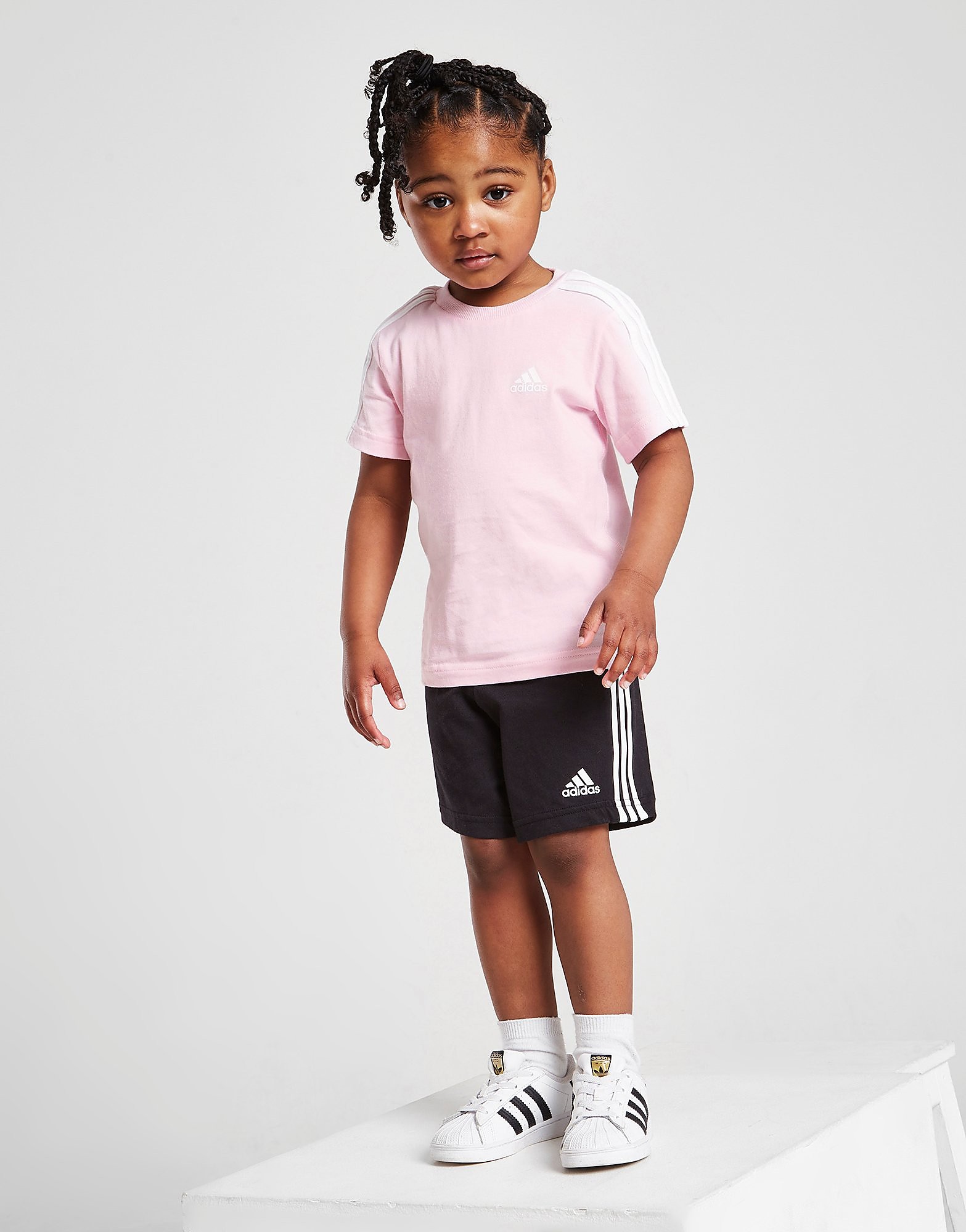 

adidas Girls' 3-Stripes T-Shirt & Shorts Set Infant - Pink - Kids, Pink