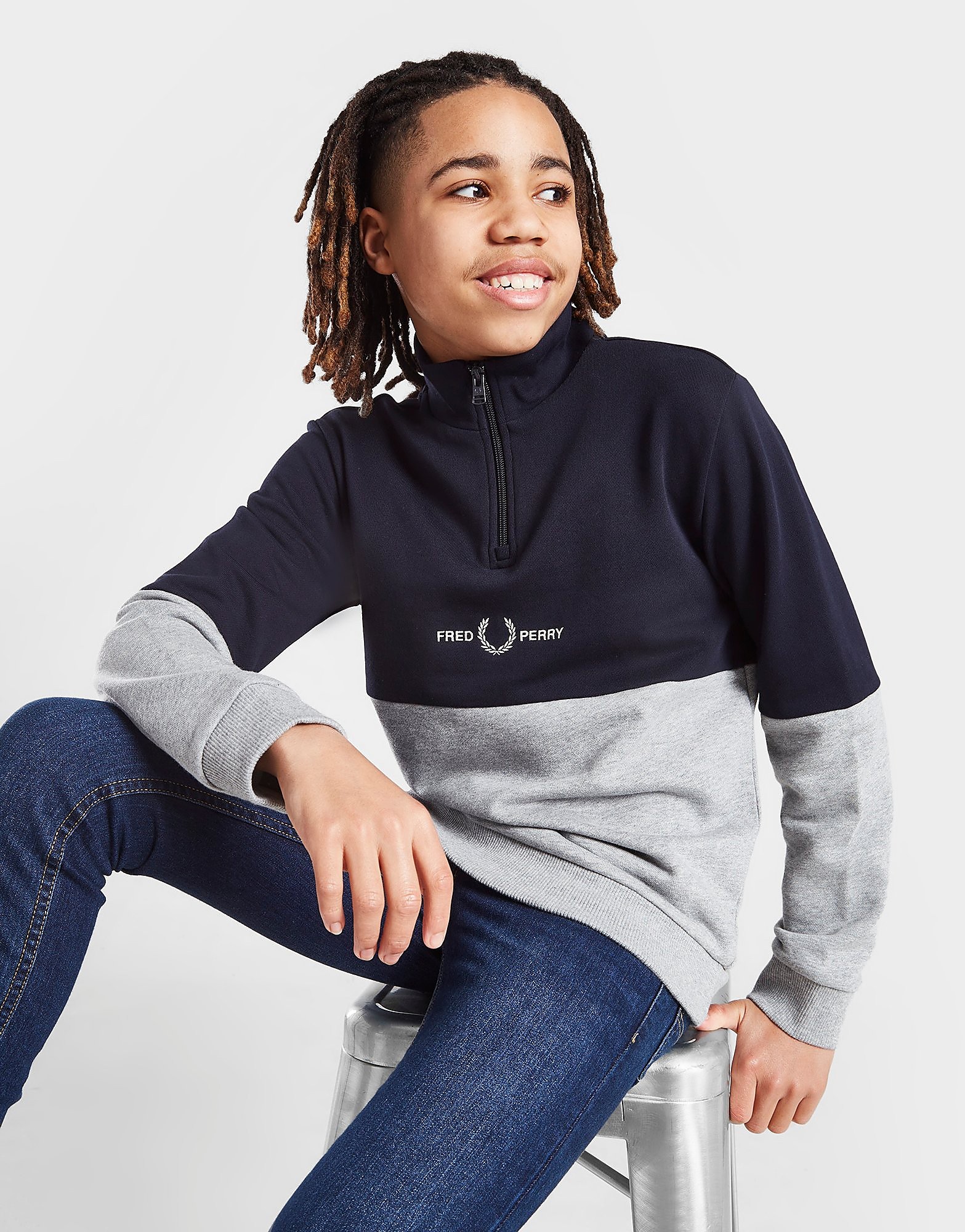 Fred Perry Colour Block Sweatshirt Junior - Navy/Grey - Kids, Navy/Grey