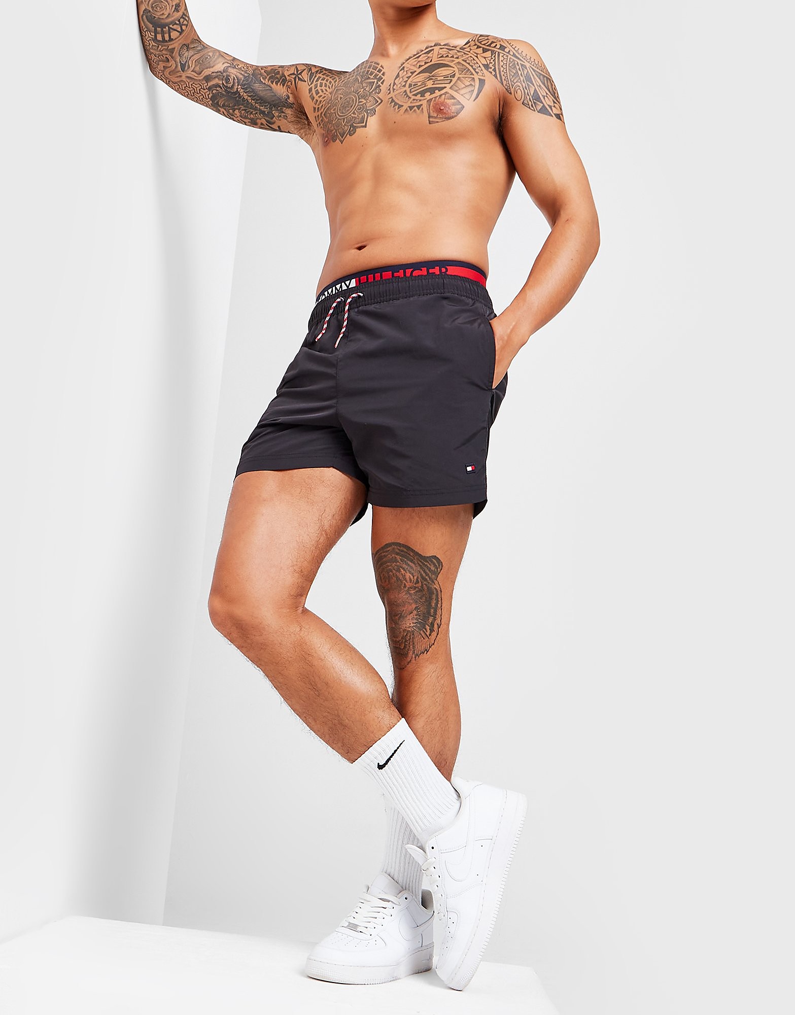 

Tommy Hilfiger Branded Waistband Swim Shorts - Black - Mens, Black