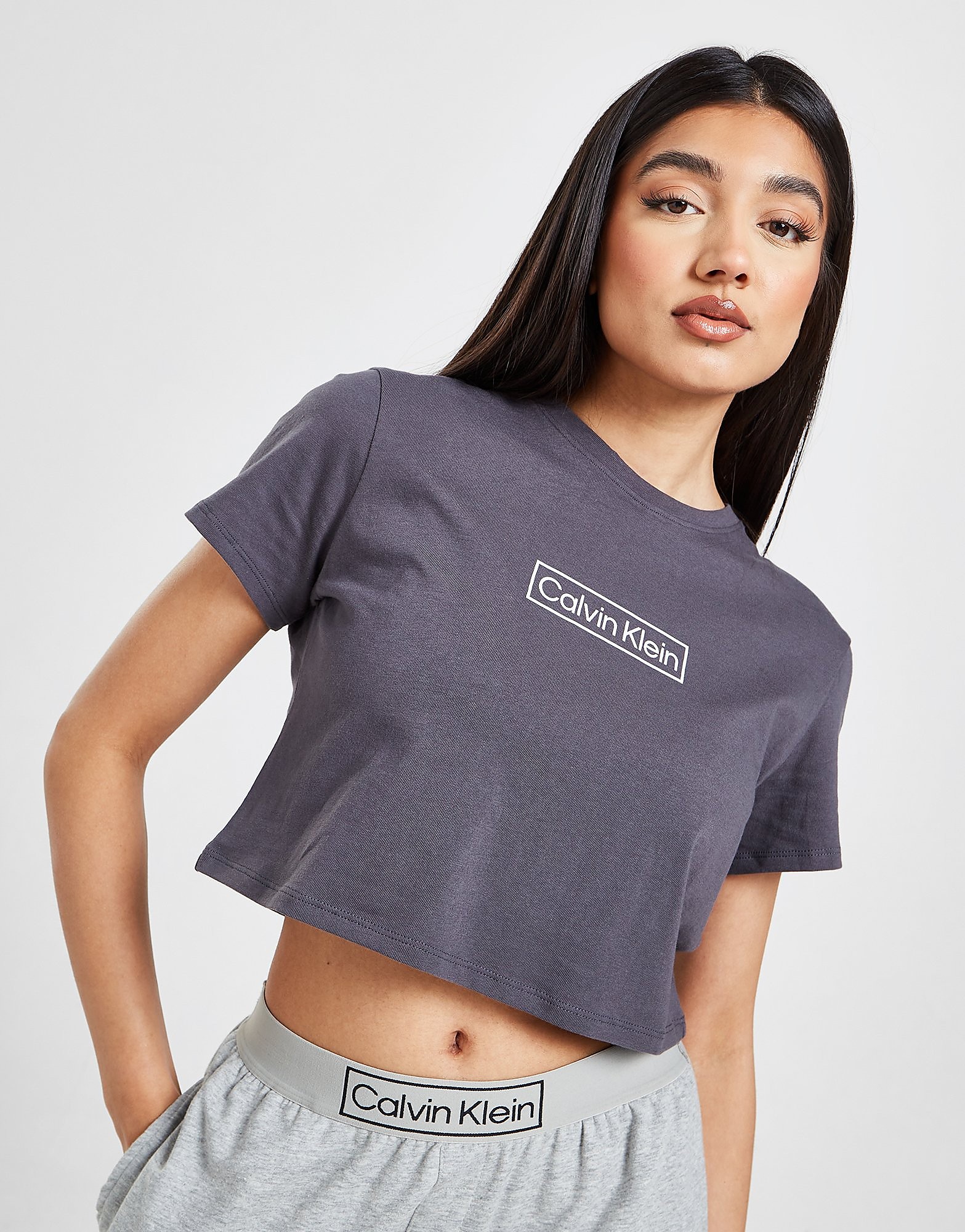 

Calvin Klein Box Logo Crop T-Shirt - Grey - Womens, Grey