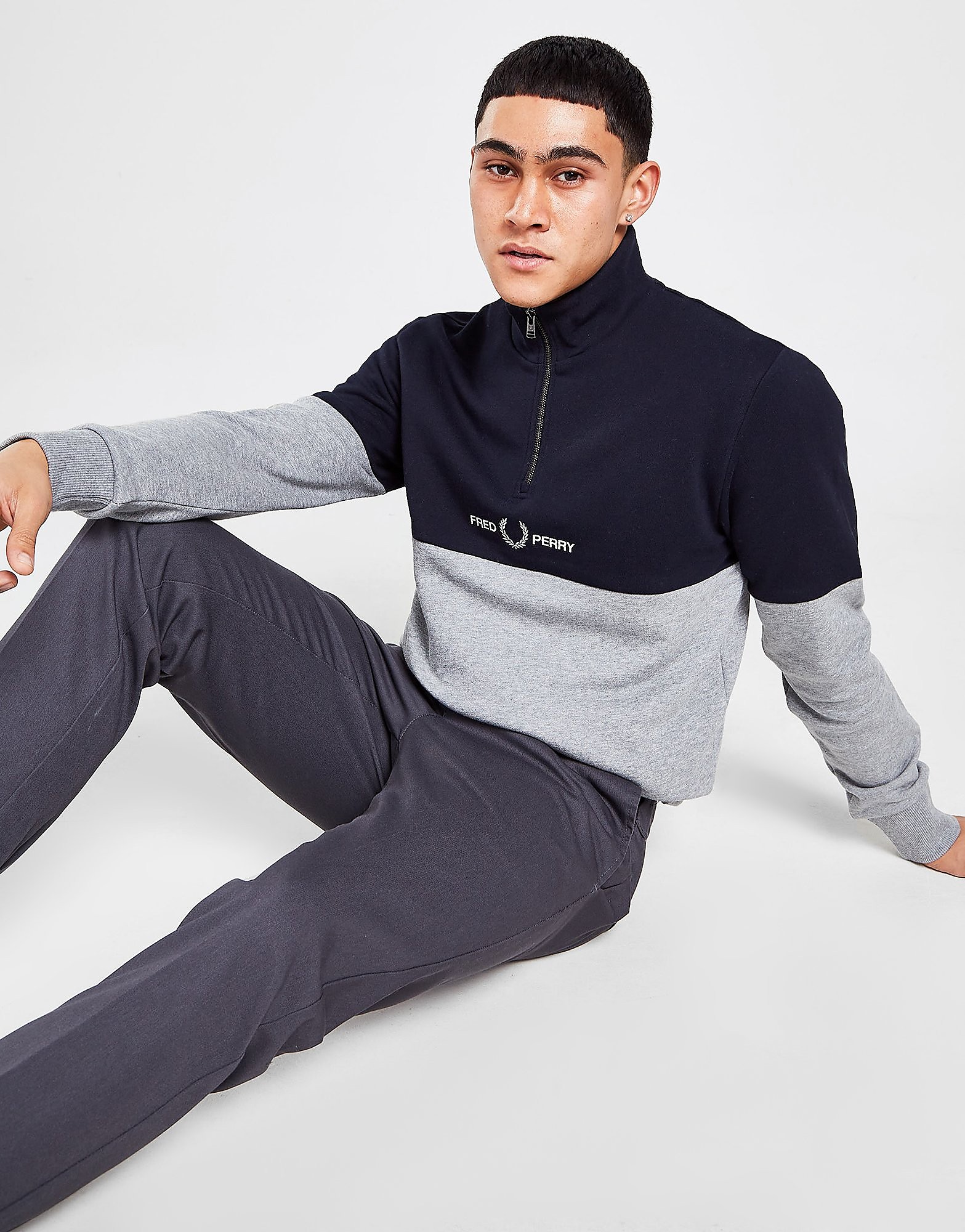

Fred Perry Colour Block Sweatshirt - Grey/Blue - Mens, Grey/Blue
