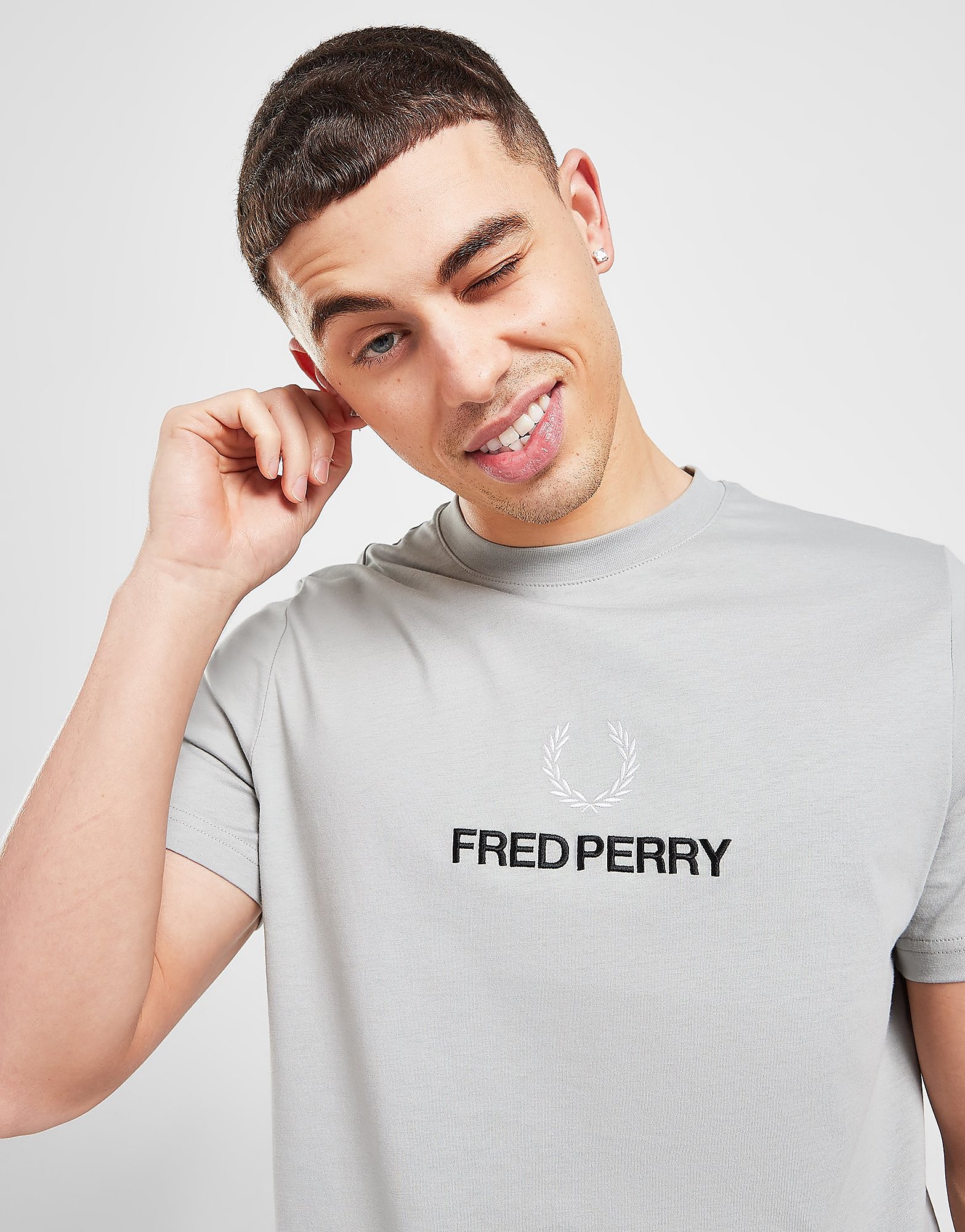 Fred Perry Global Stack Logo T-Shirt - Only at JD - Grey, Grey