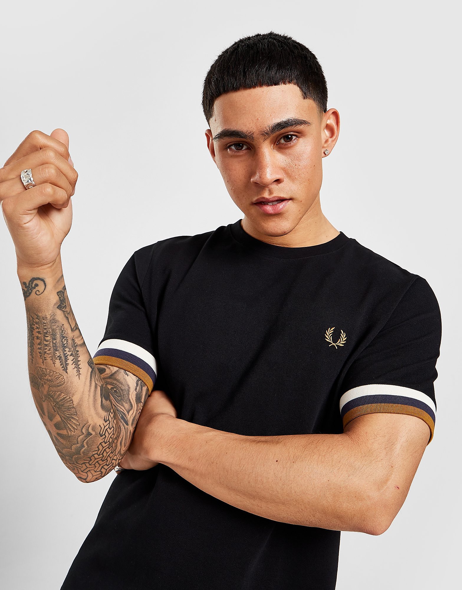 

Fred Perry Stripe Cuff T-Shirt - Black/Black - Mens, Black/Black