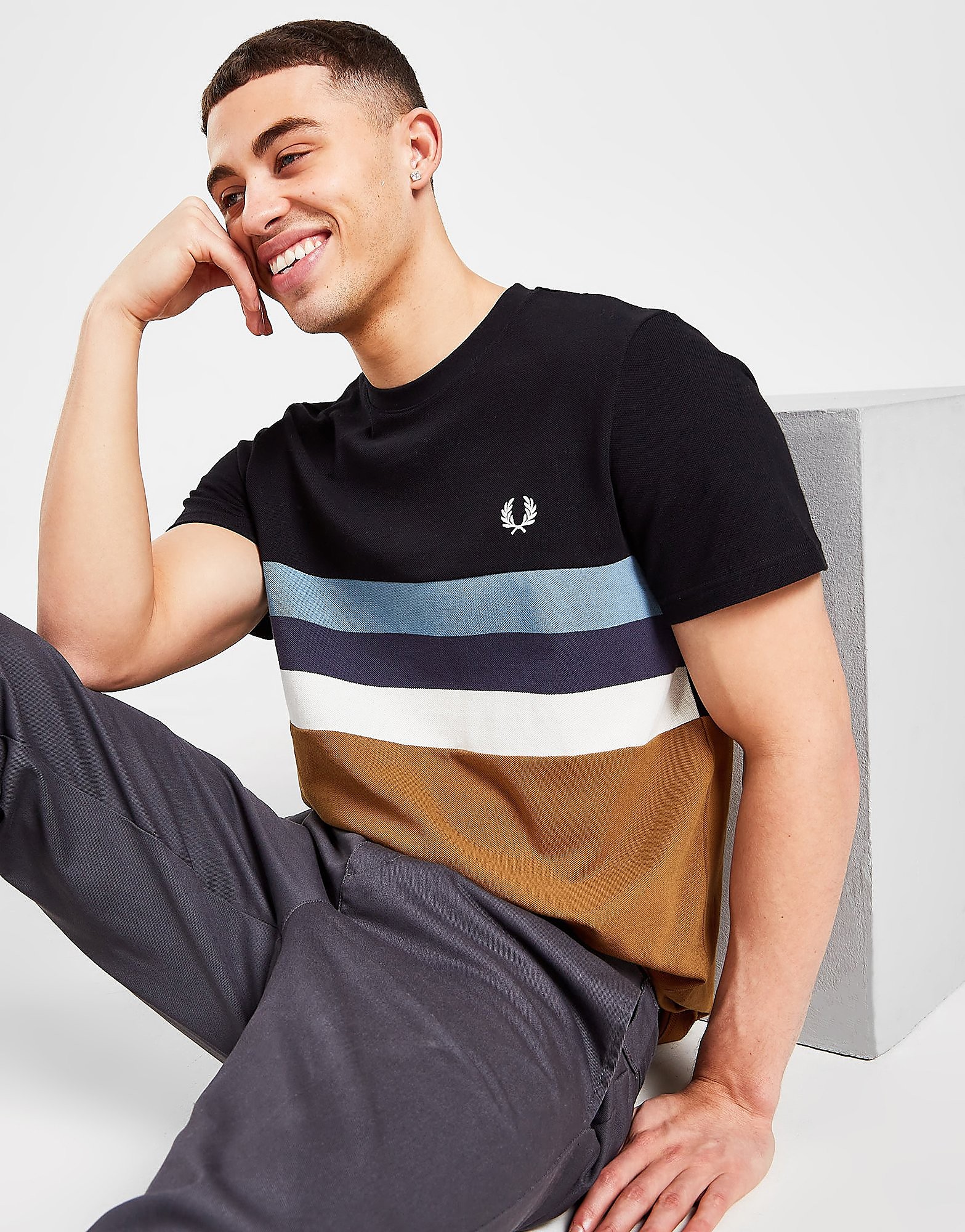 

Fred Perry Panelled Stripe T-Shirt - Blue/Brown, Blue/Brown