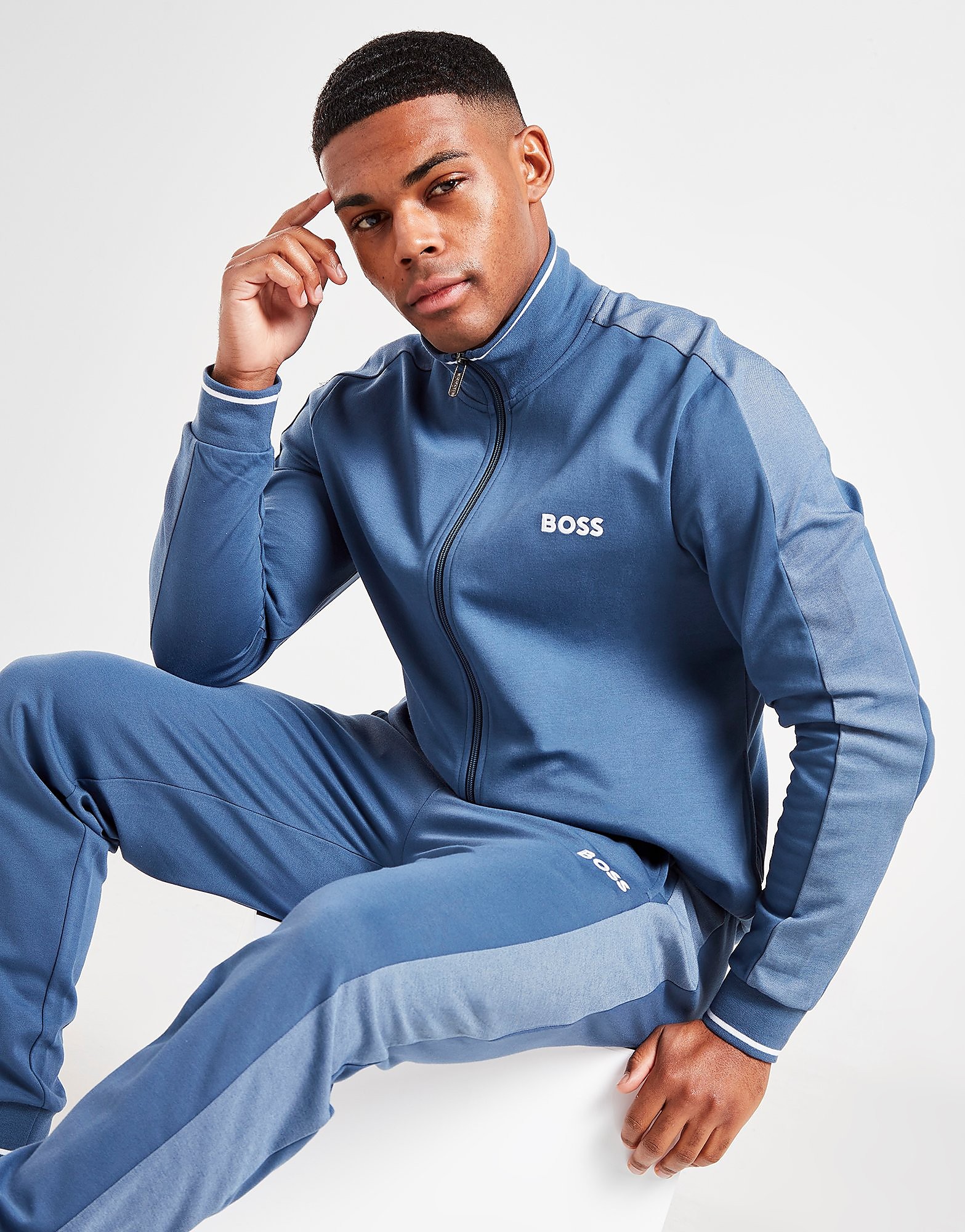 

BOSS Pique Tip Track Top - Blue/White - Mens, Blue/White