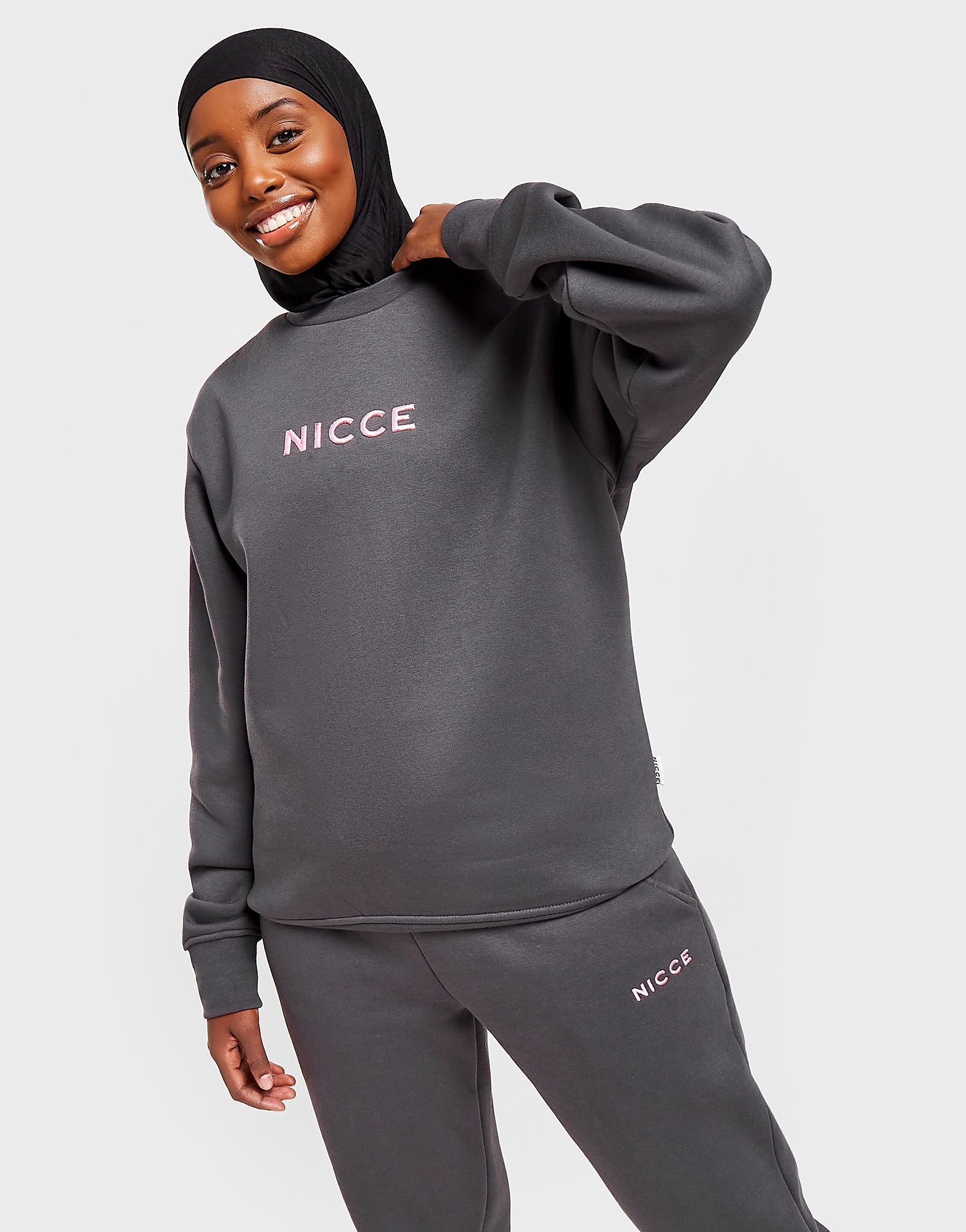 

Nicce Embroidered Logo Crew Neck Sweatshirt - Only at JD - Grey - Womens, Grey