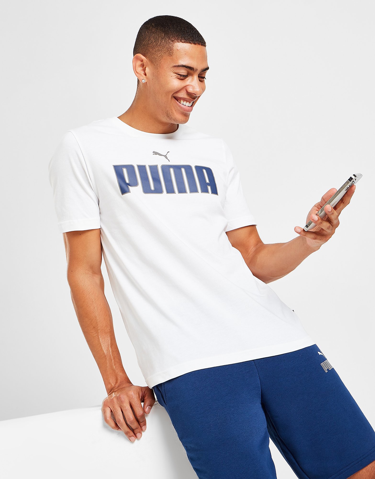 Puma New Logo T-Shirt - Only at JD - White/WHT/BLU - Mens, White/WHT/BLU