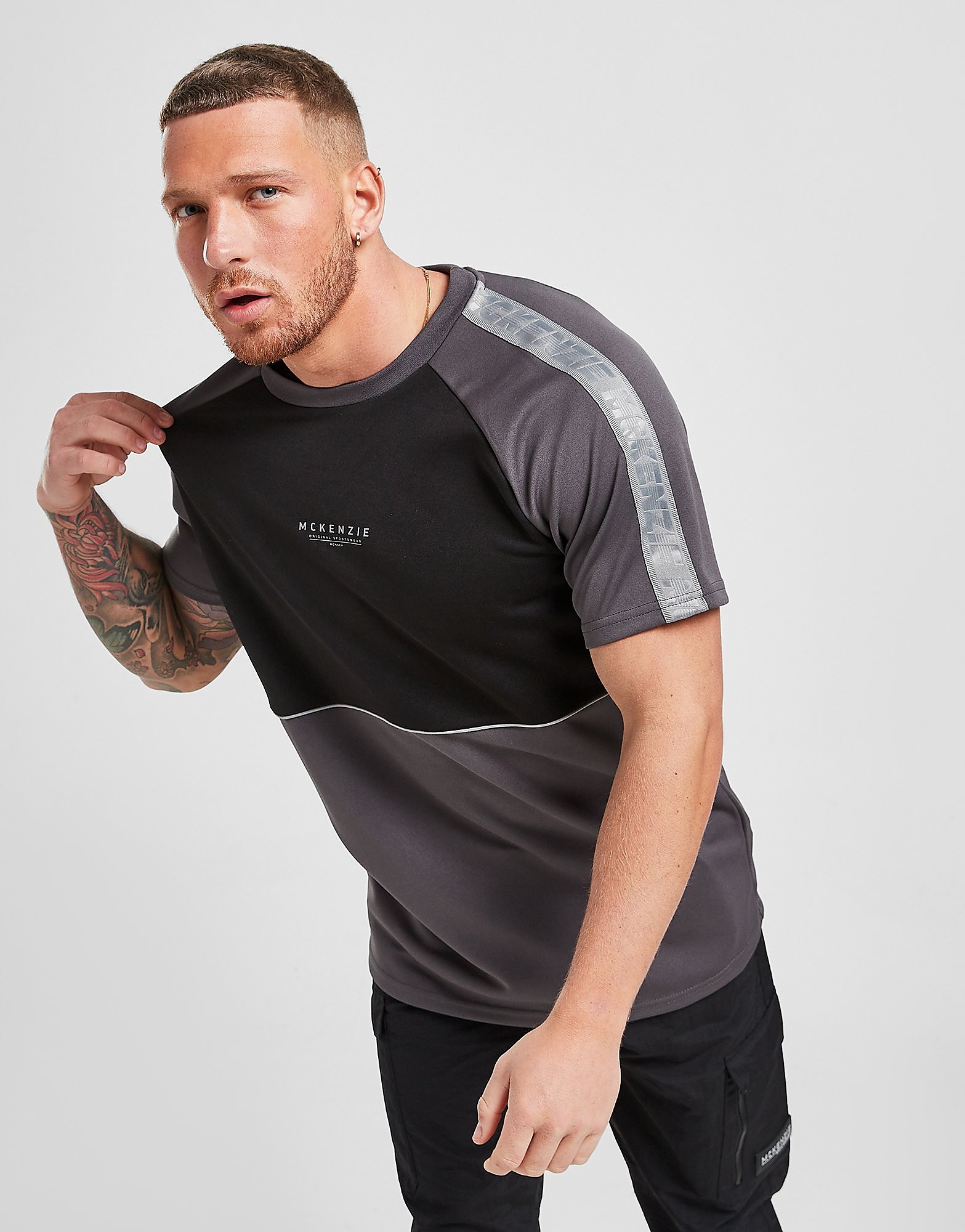 

McKenzie Emmet Poly Tape T-Shirt - Only at JD - Grey/Black - Mens, Grey/Black