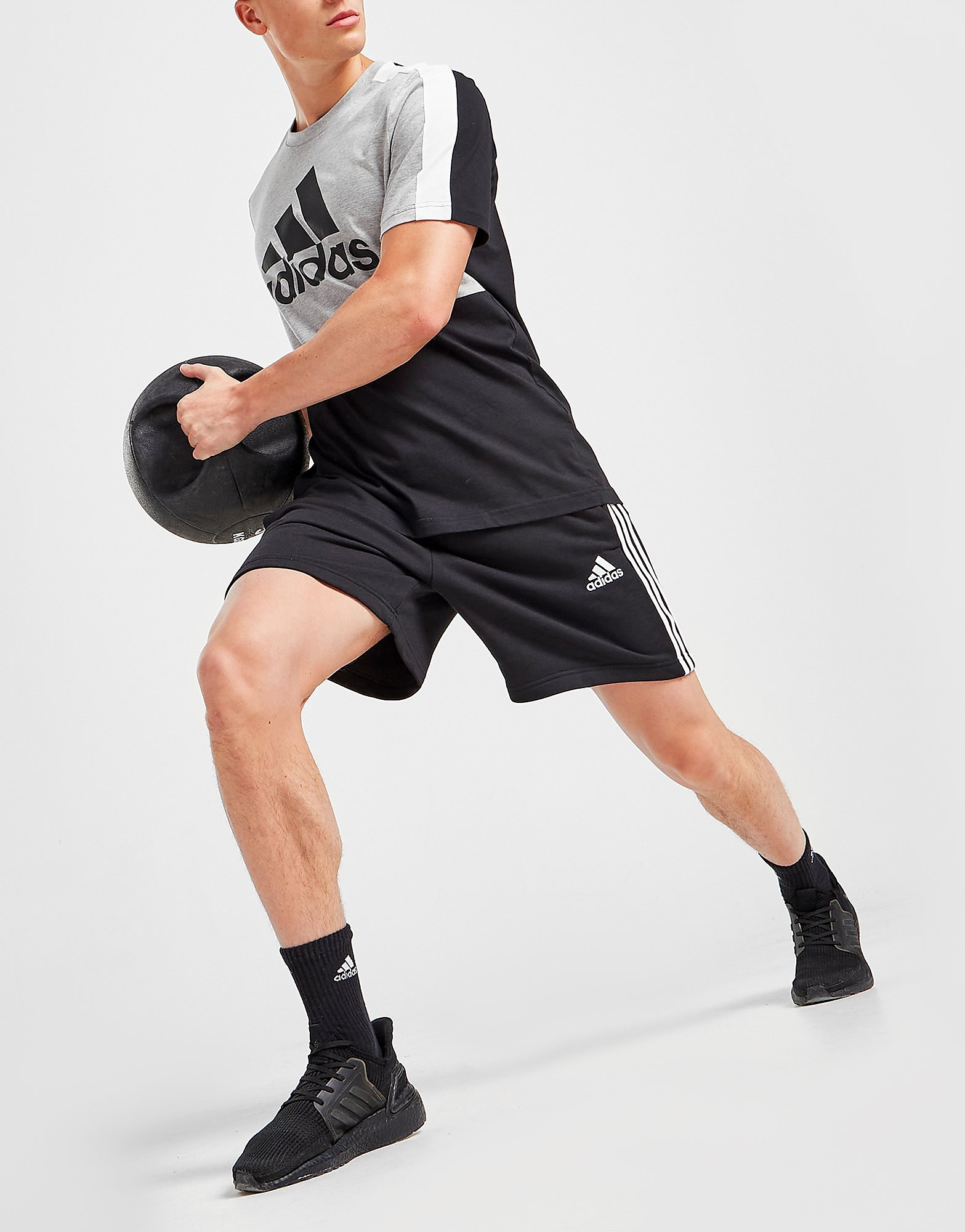 

adidas Badge of Sport 3-Stripes Shorts - Black / White - Mens, Black / White
