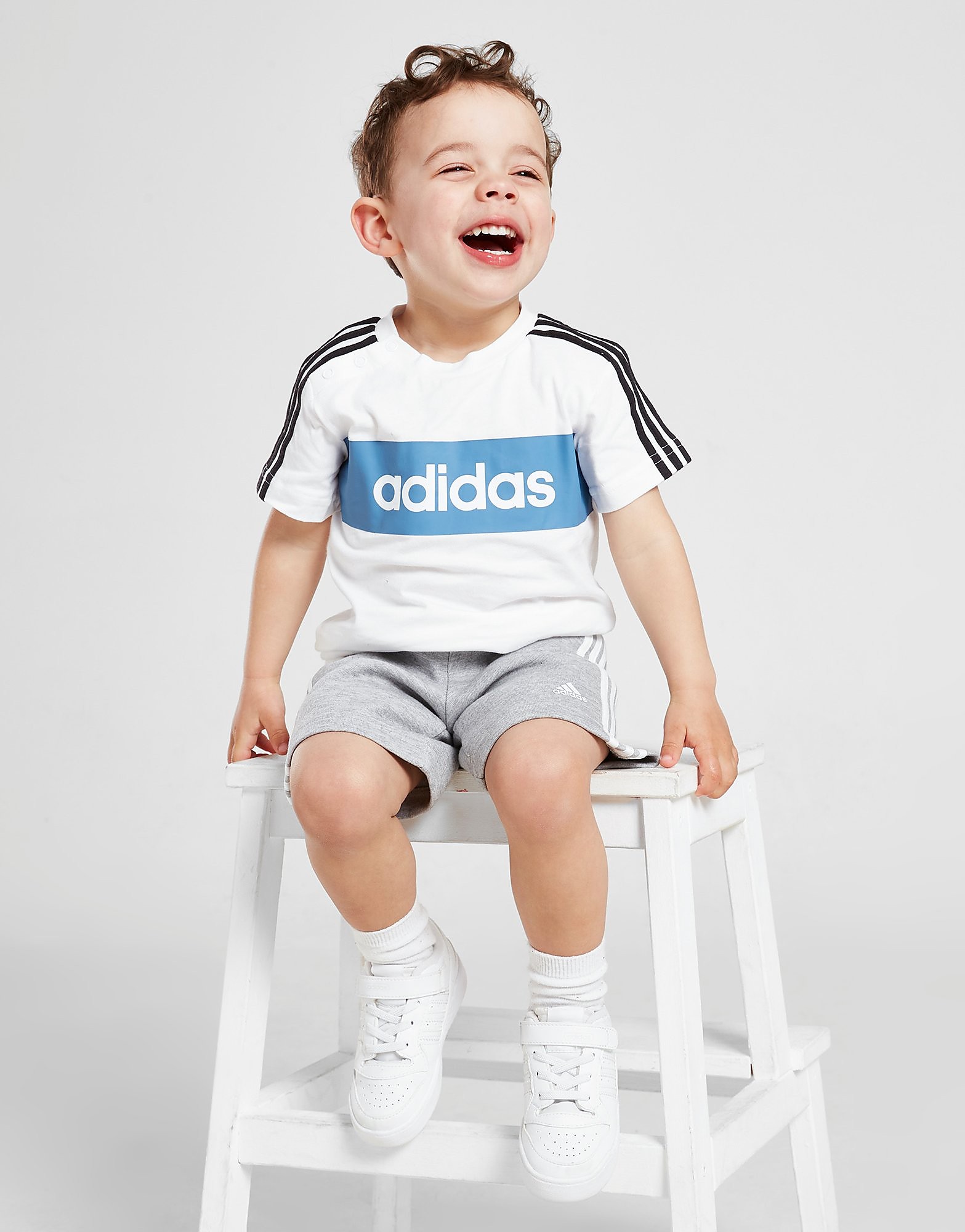 

adidas Linear Essential T-Shirt/Shorts Set Infant - Only at JD - White/Grey - Kids, White/Grey