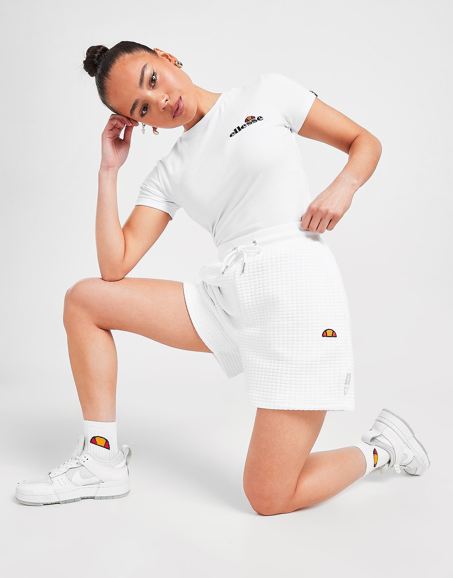 

Ellesse Waffle Boyfriend Shorts - White - Womens, White